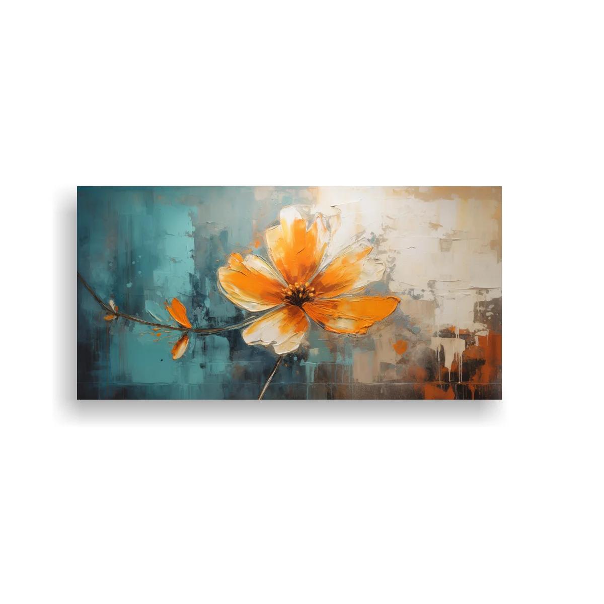 Cuadro flor naranja con capullo y fondo abstracto