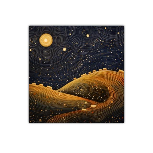 Paisaje nocturno con colinas doradas y cielo estrellado