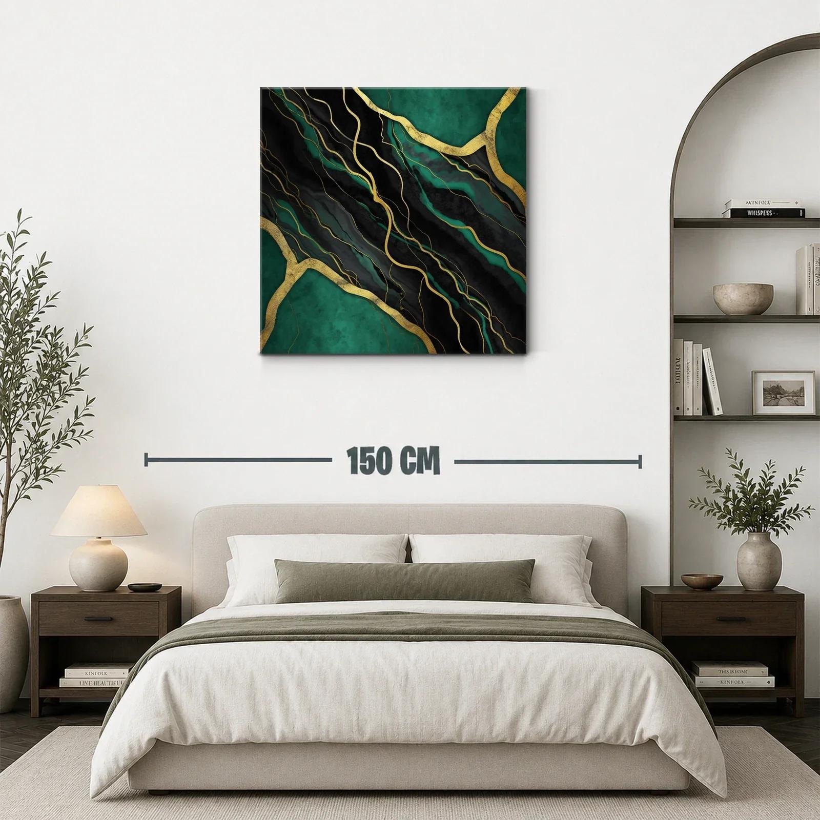 Cuadro abstracto en negro y verde con detalles dorados — miniatura 3