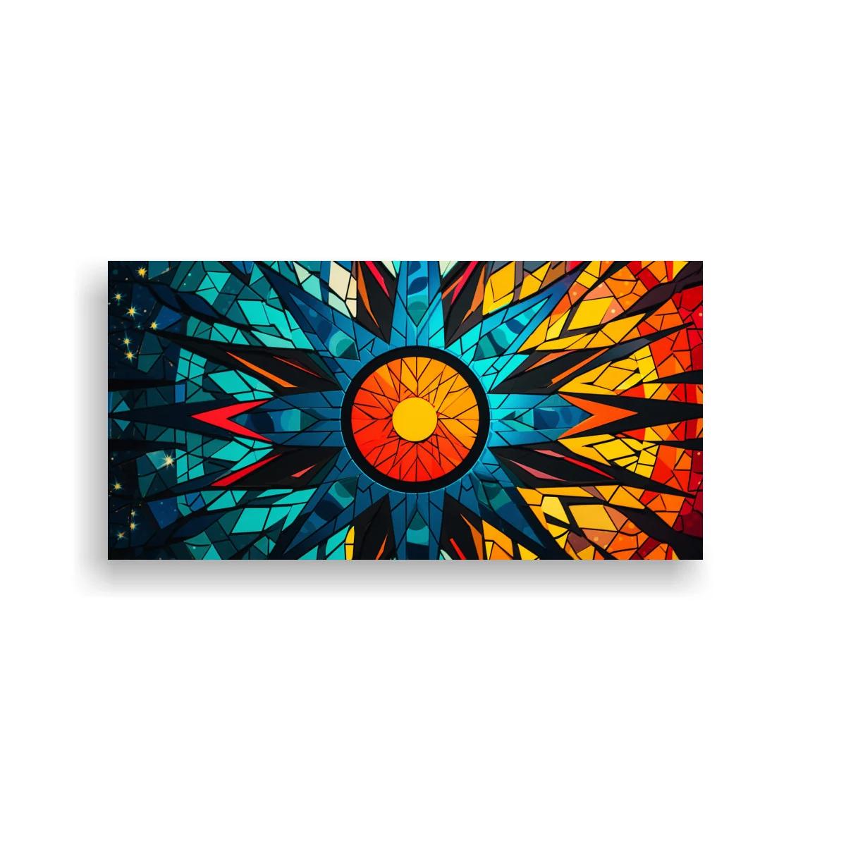Cuadro mandala solar con mosaico geométrico