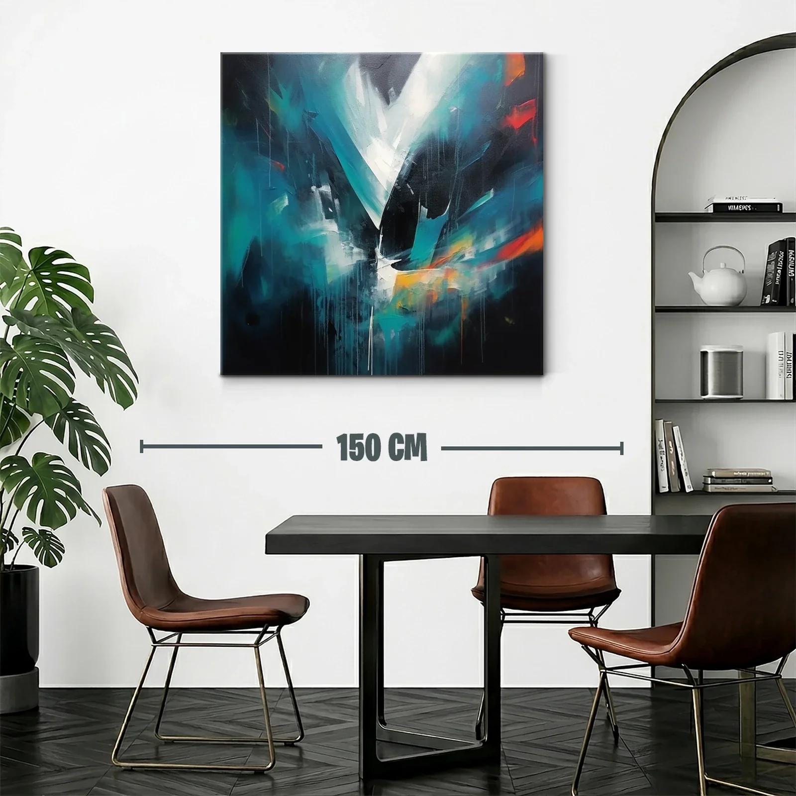 Cuadro abstracto en tonos azules con toques vibrantes — miniatura 2