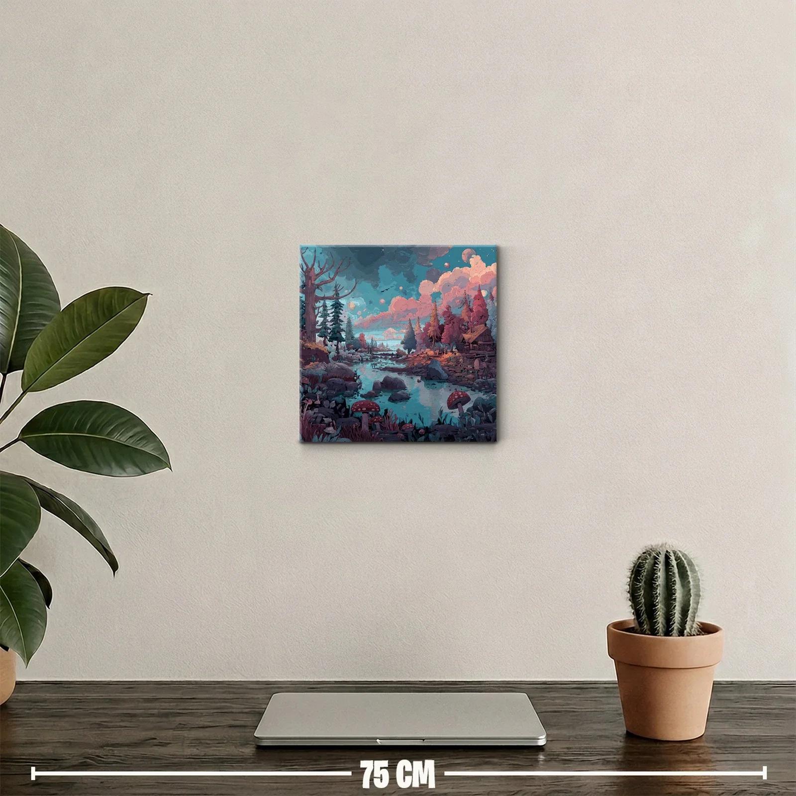 Paisaje encantado con río y bosque en tonos pastel — miniatura 2