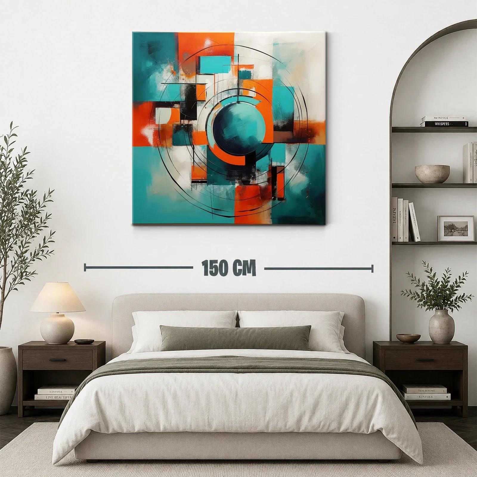 Composición geométrica en tonos turquesa y naranja vibrante — miniatura 3