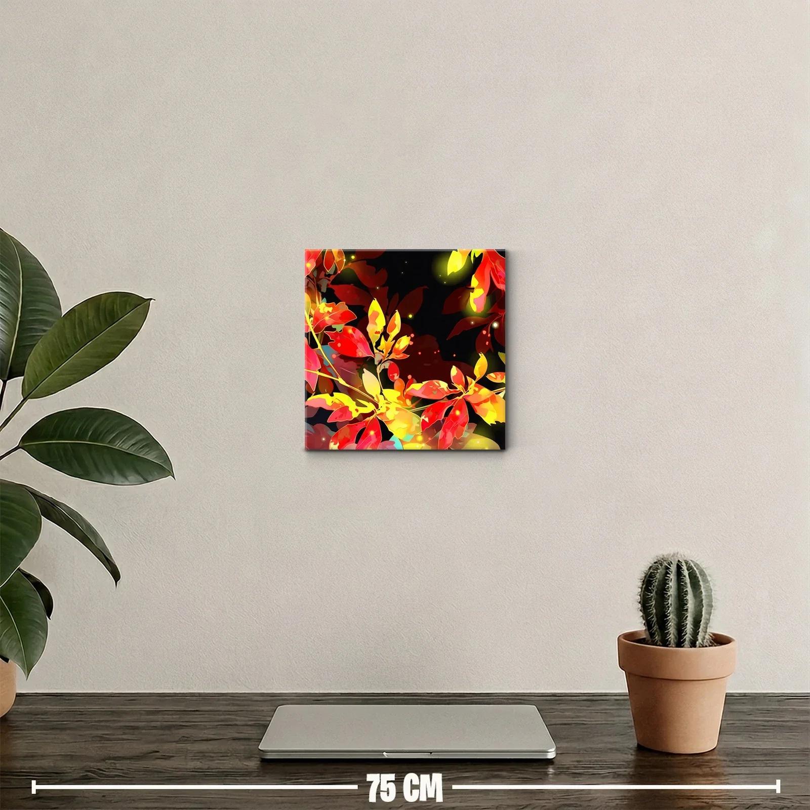 Cuadro decorativo de hojas vibrantes en tonos cálidos — miniatura 2