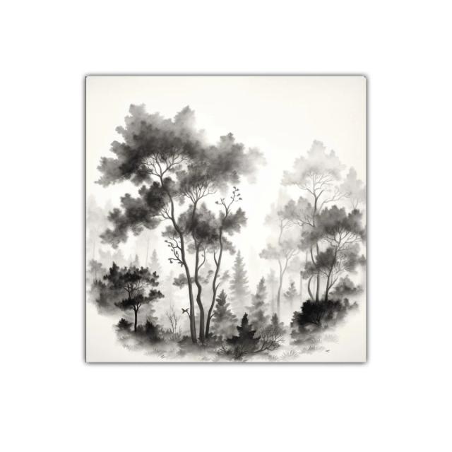 Bosque nebuloso en tonos grises para un ambiente sereno