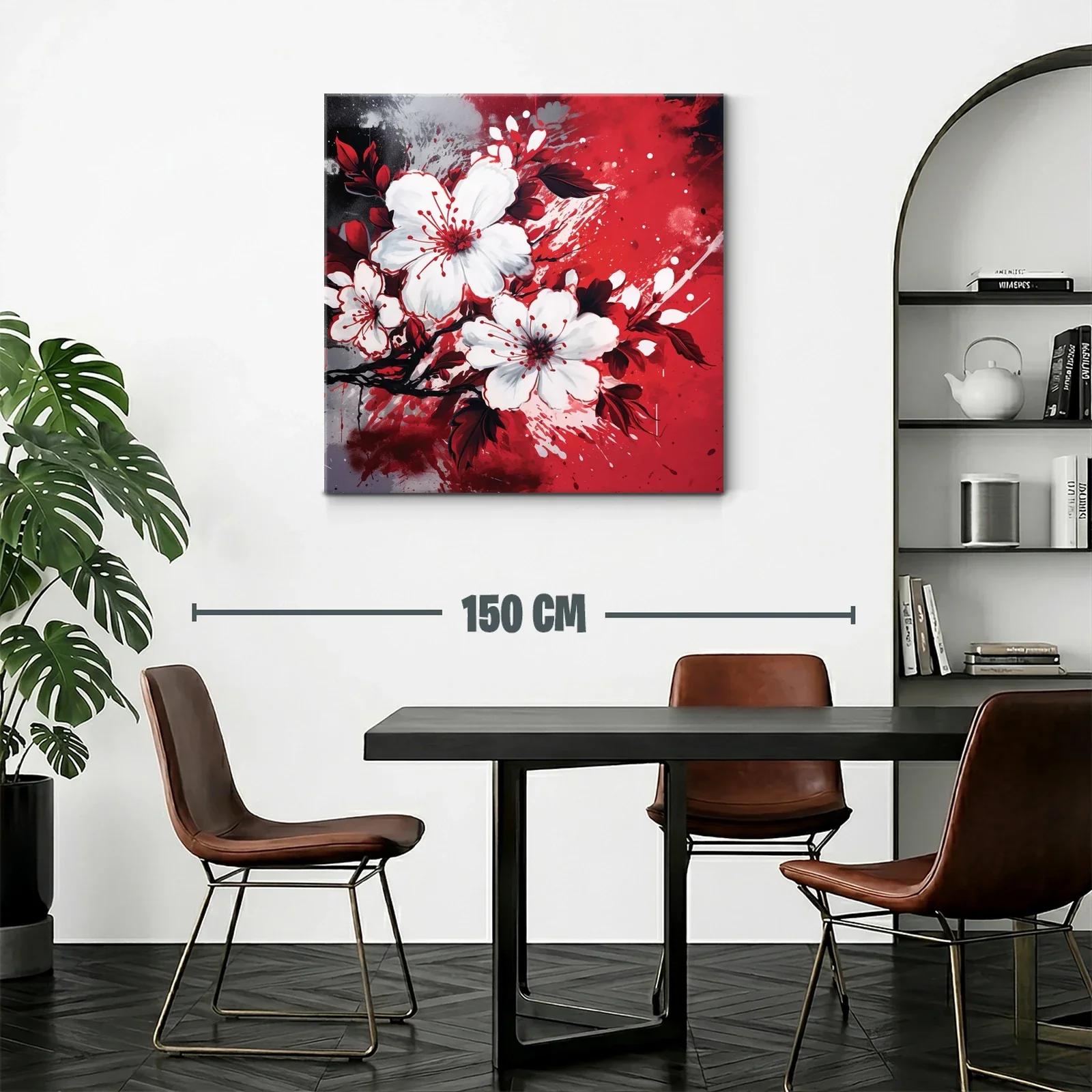 Flores blancas vibrantes sobre fondo rojo y negro moderno — miniatura 2