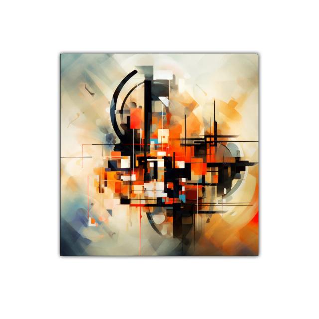 Cuadro abstracto con formas geométricas y tonos cálidos