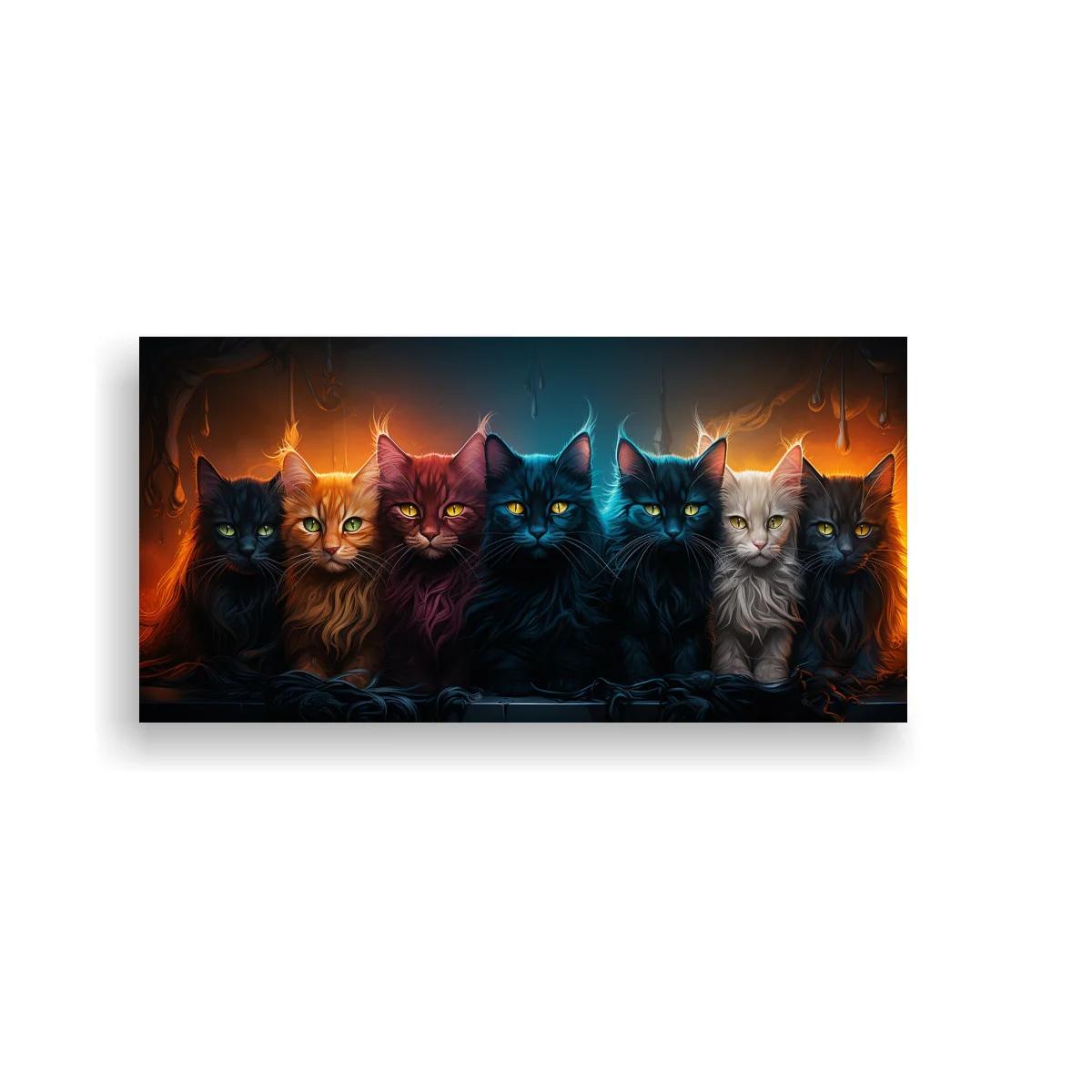 Cuadro grupo de gatos de ojos brillantes con resplandor cálido — imagen principal