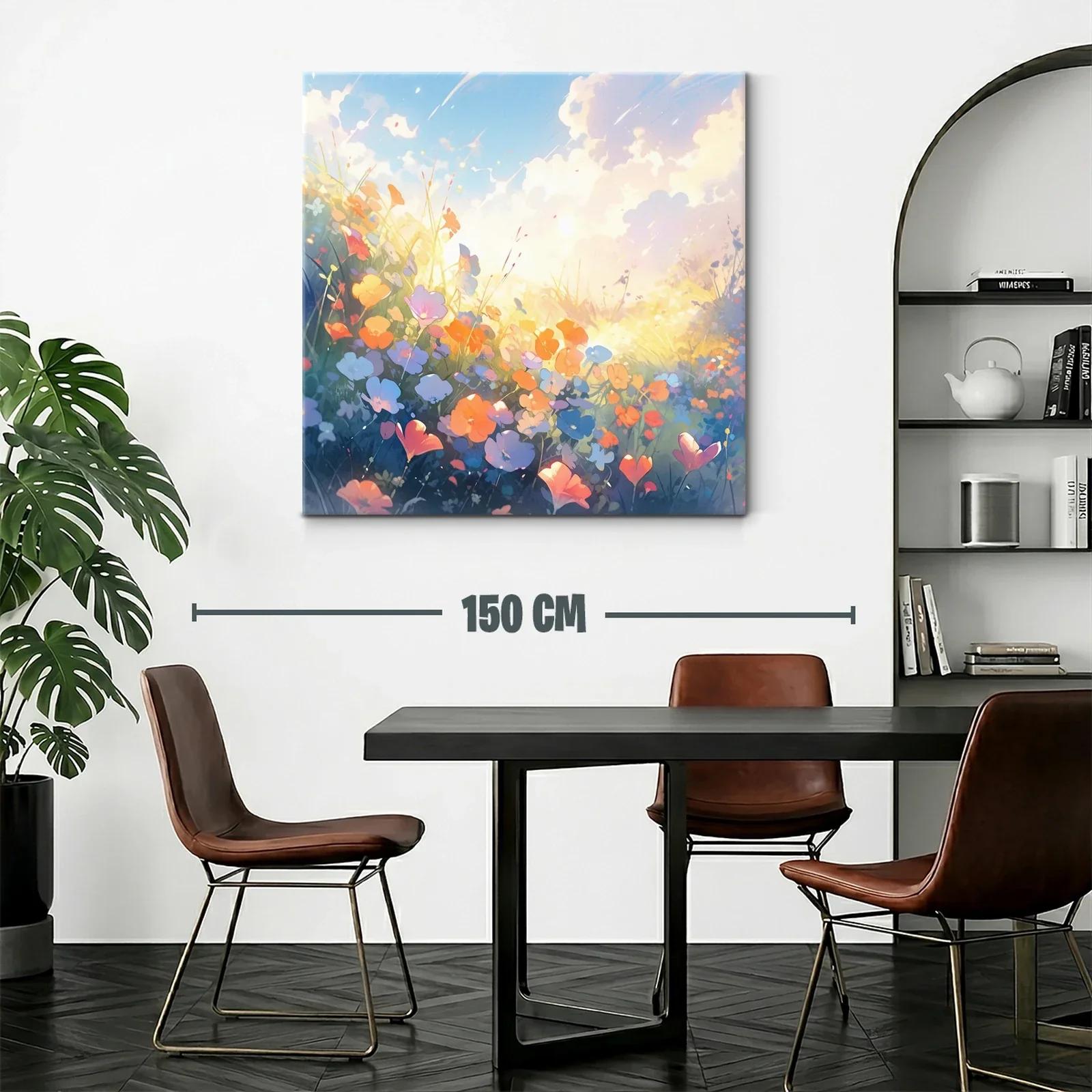 Cuadro flores de campo al amanecer con luz cálida — miniatura 2