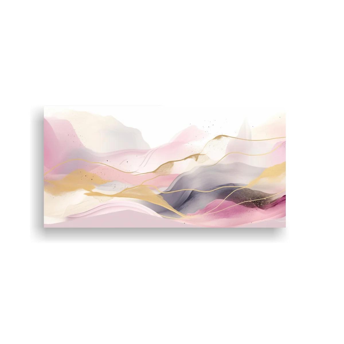 Cuadro paisaje abstracto de colinas onduladas con trazos dorados