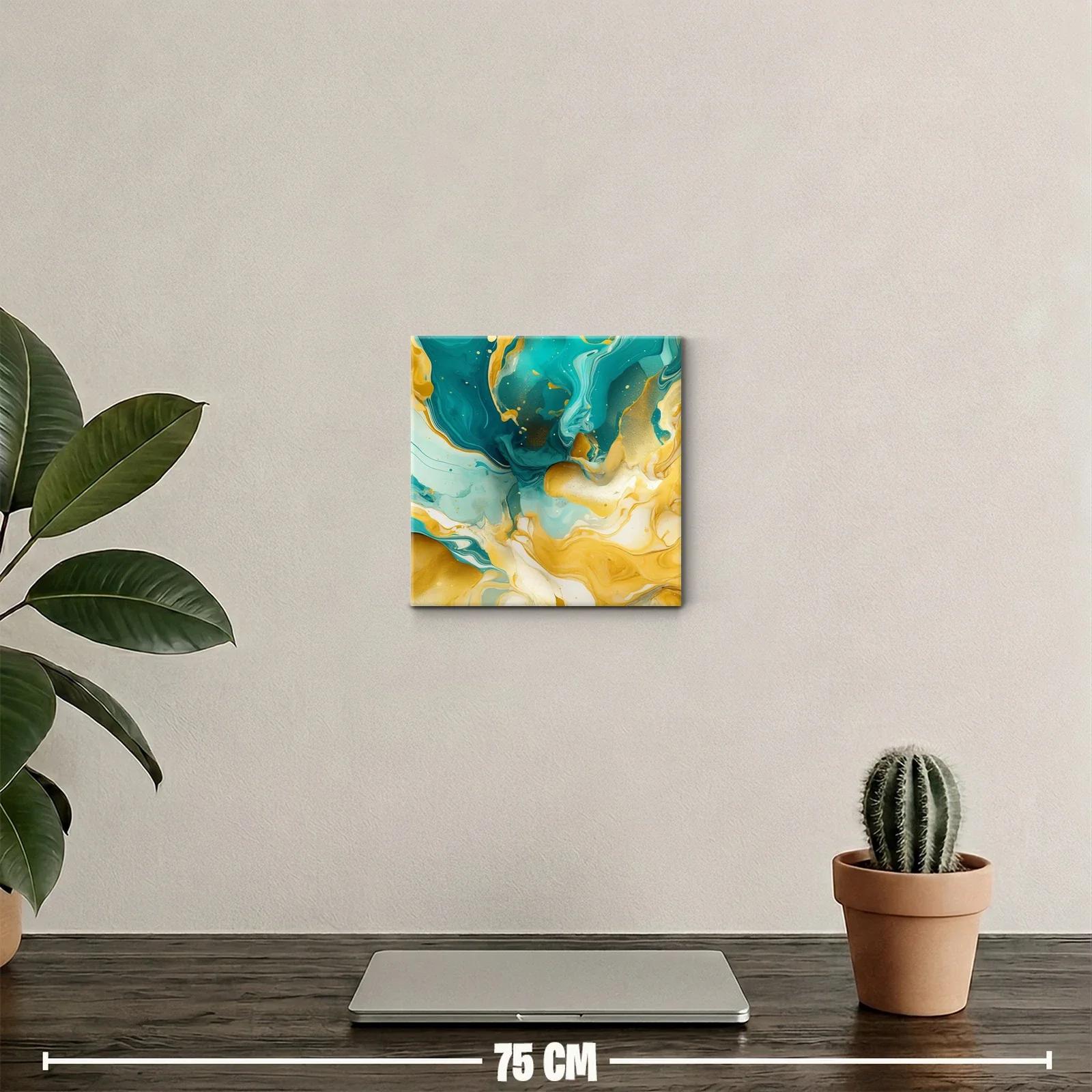 Cuadro abstracto con vibrantes tonos dorados y turquesas — miniatura 2