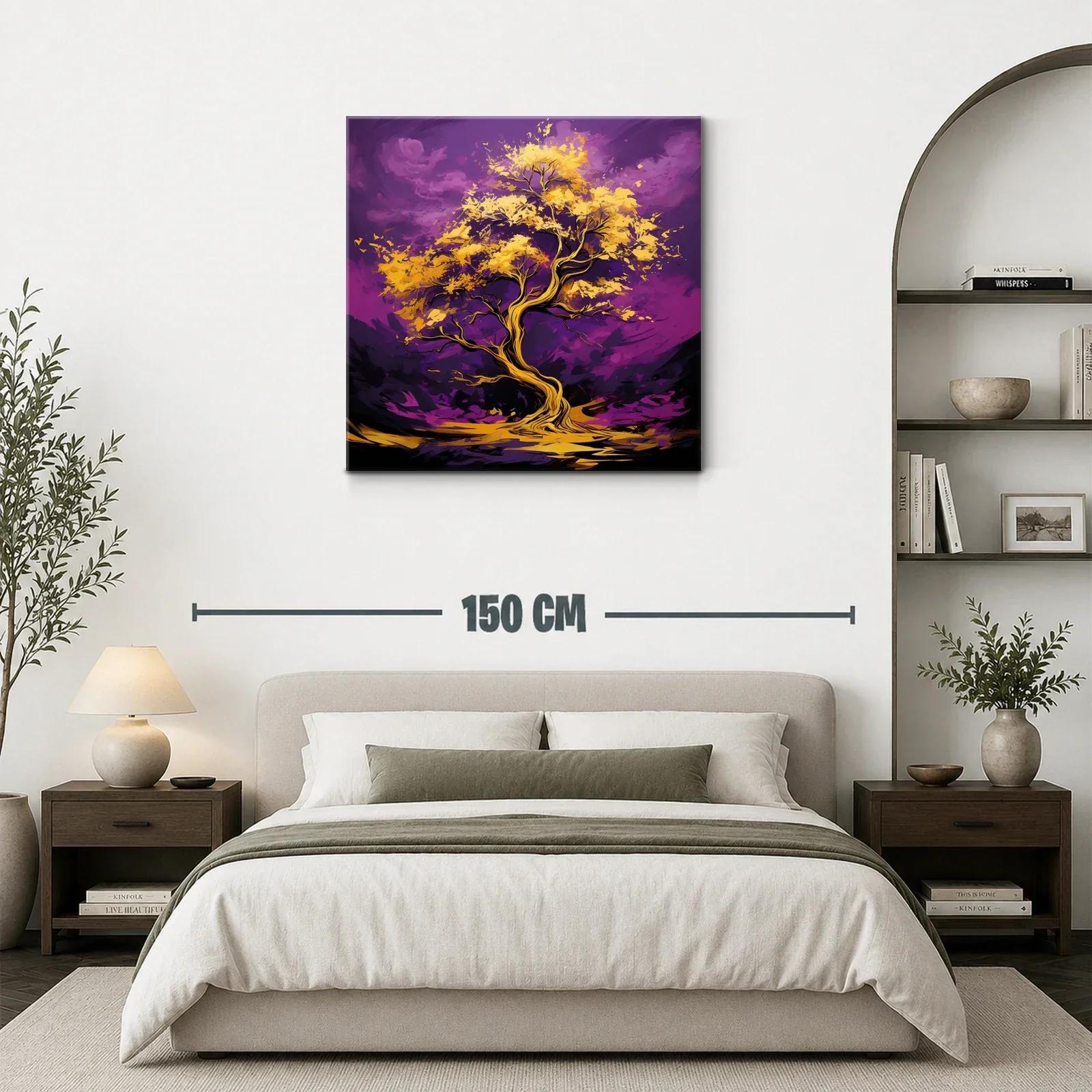 Árbol dorado sobre fondo púrpura vibrante — miniatura 3