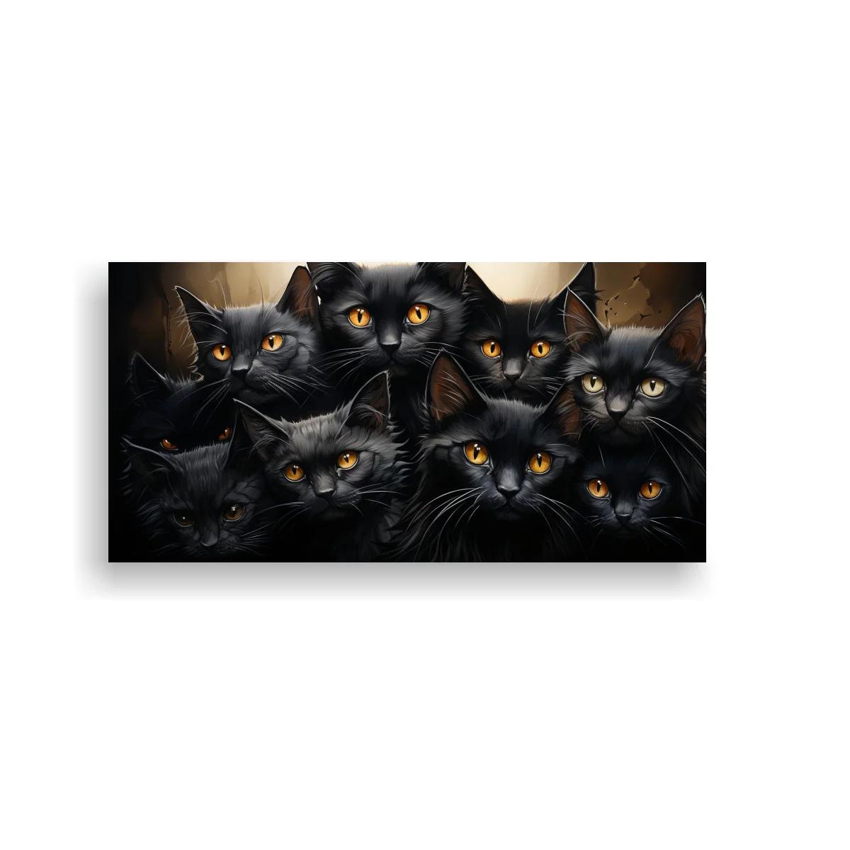 Cuadro grupo de gatos negros con ojos ámbar