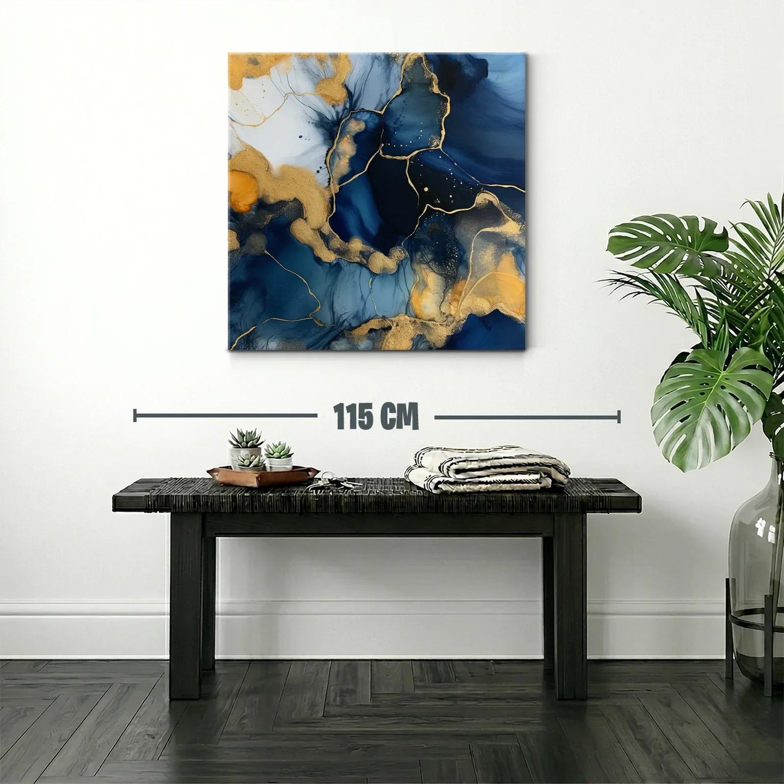 Arte abstracto en azul y dorado con textura fluida y elegante — miniatura 2