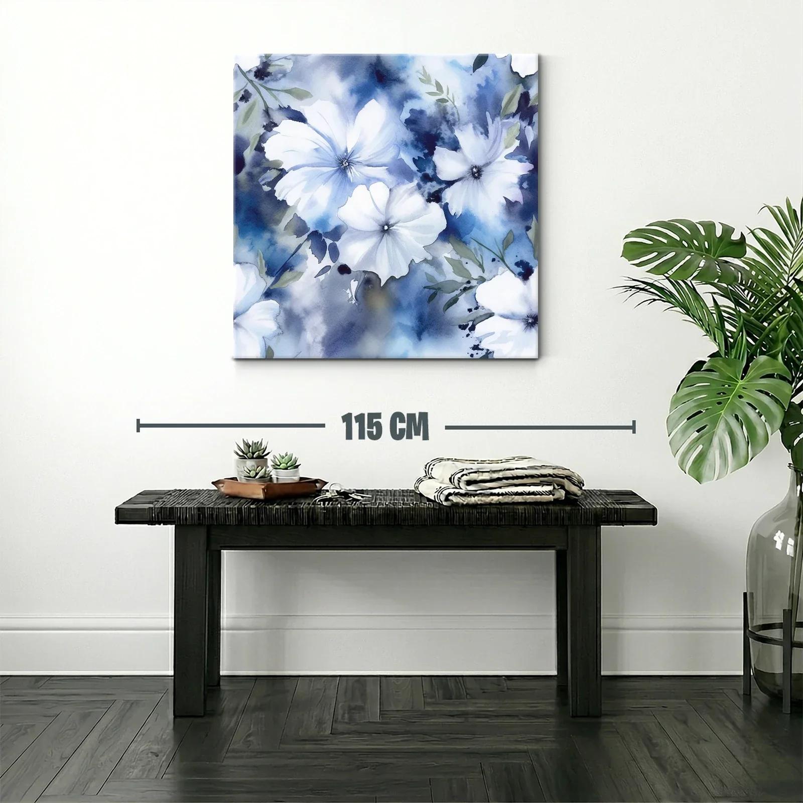 Flores blancas sobre fondo azul en acuarela delicada — miniatura 2