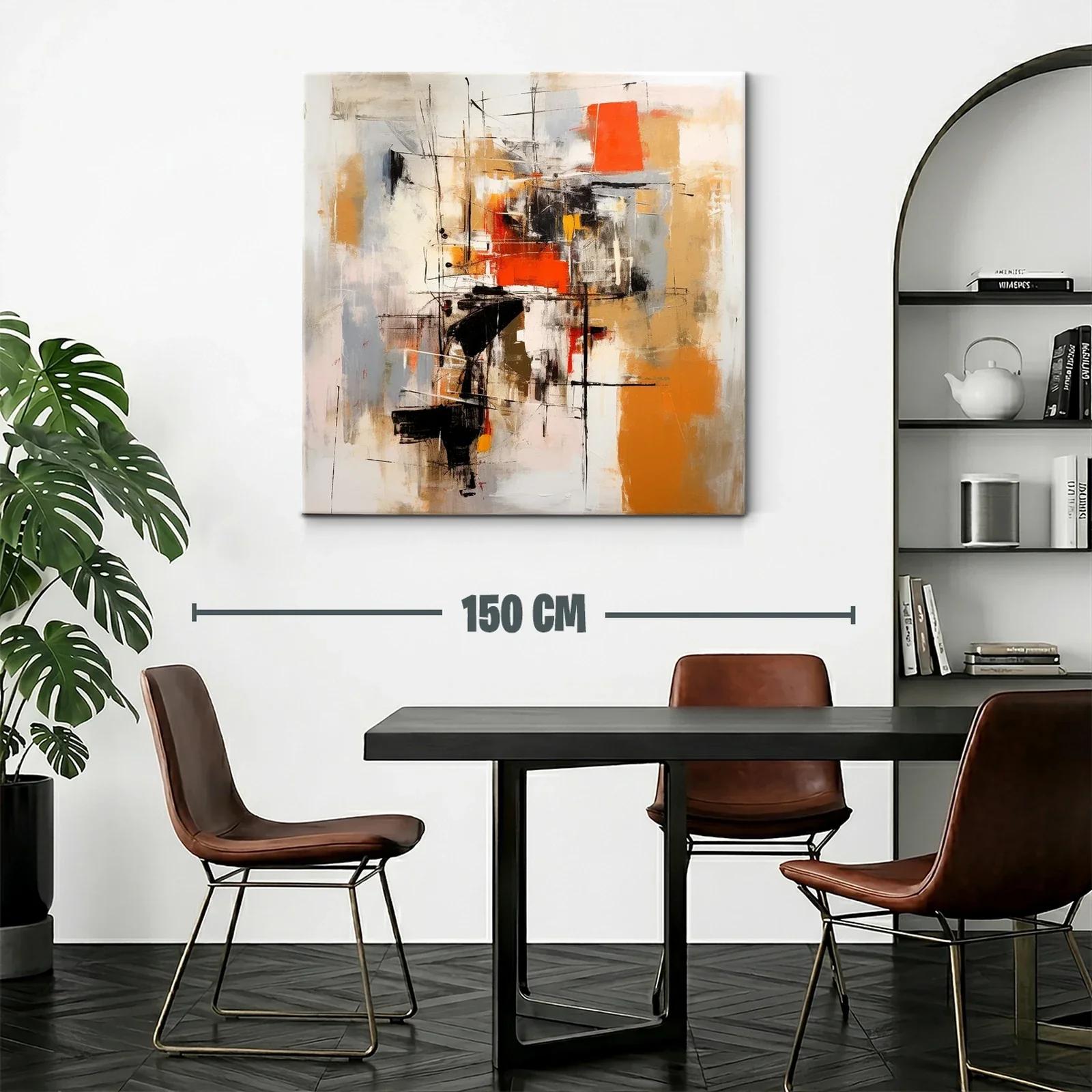 Cuadro abstracto con tonos cálidos y líneas dinámicas — miniatura 2