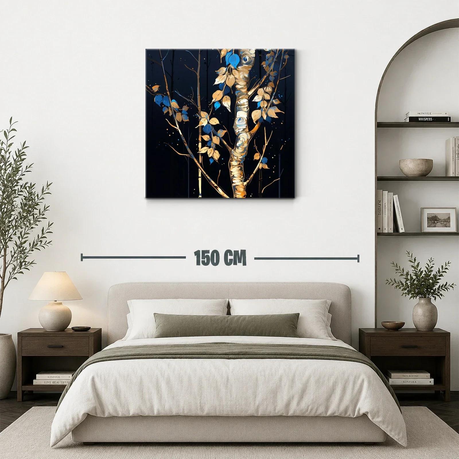 Cuadro Árbol con Hojas en Tonos Azules y Dorados — miniatura 3