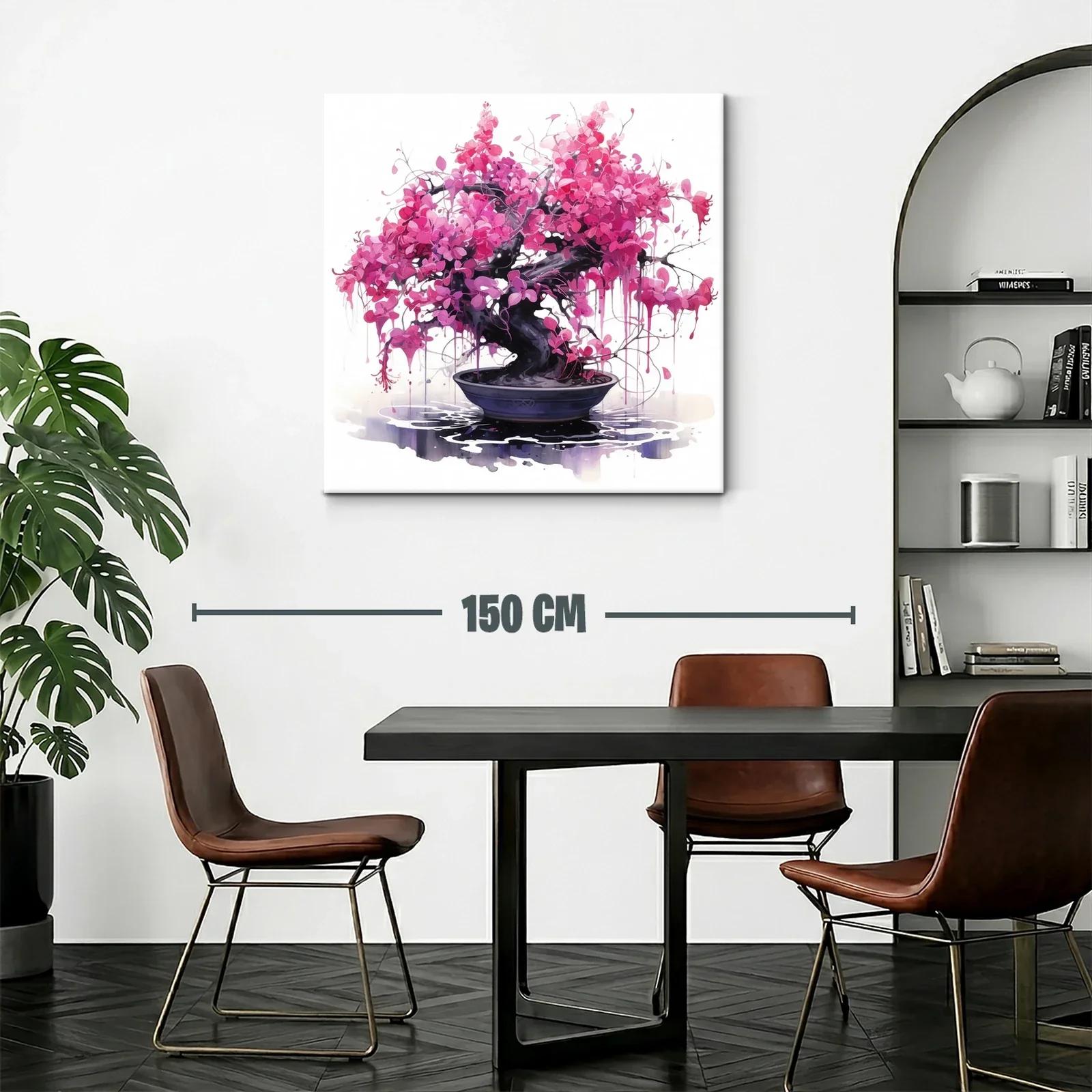 Bonsái en flor rosa vibrante sobre fondo luminoso blanco — miniatura 2