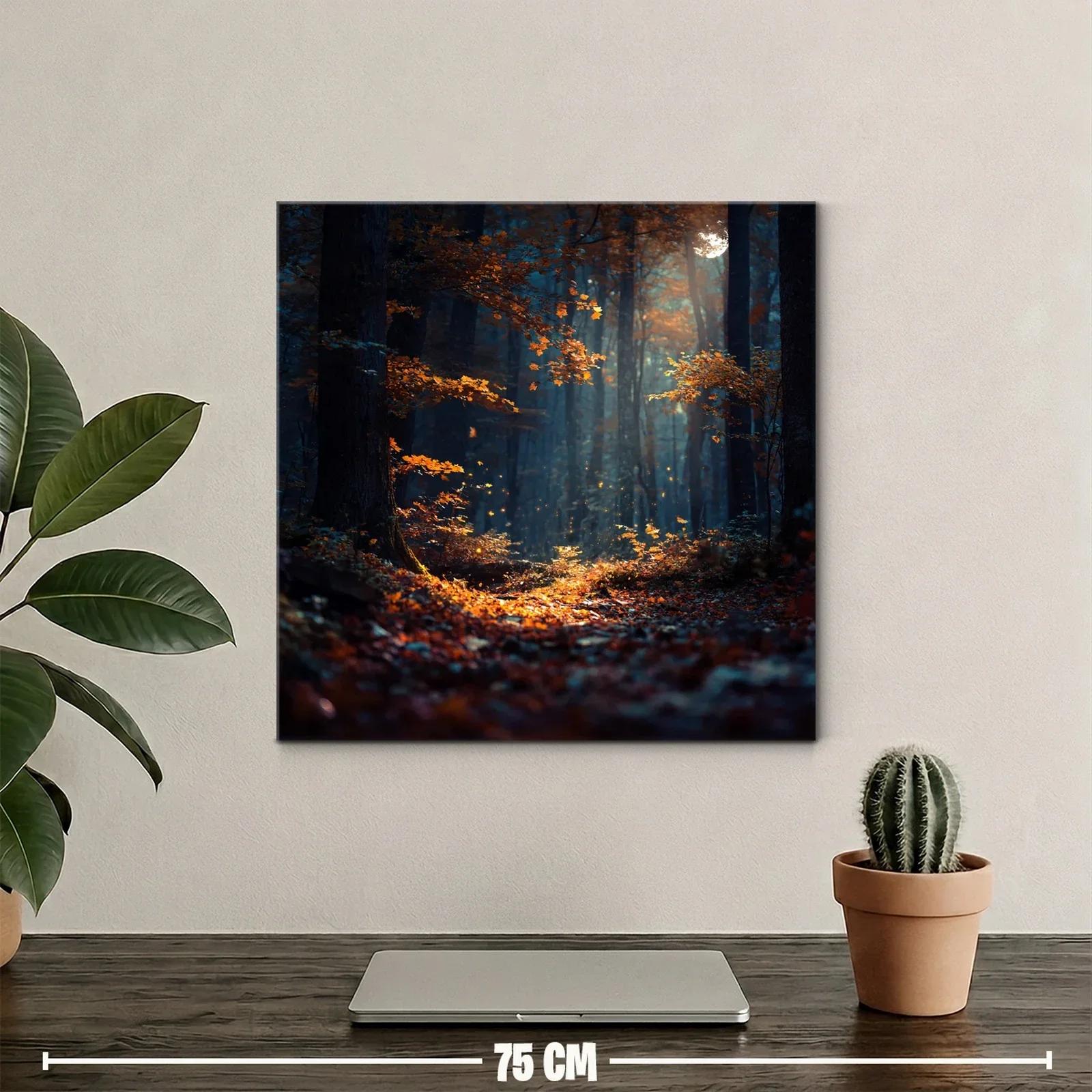 Bosque mágico iluminado entre sombras y hojas otoñales — miniatura 2