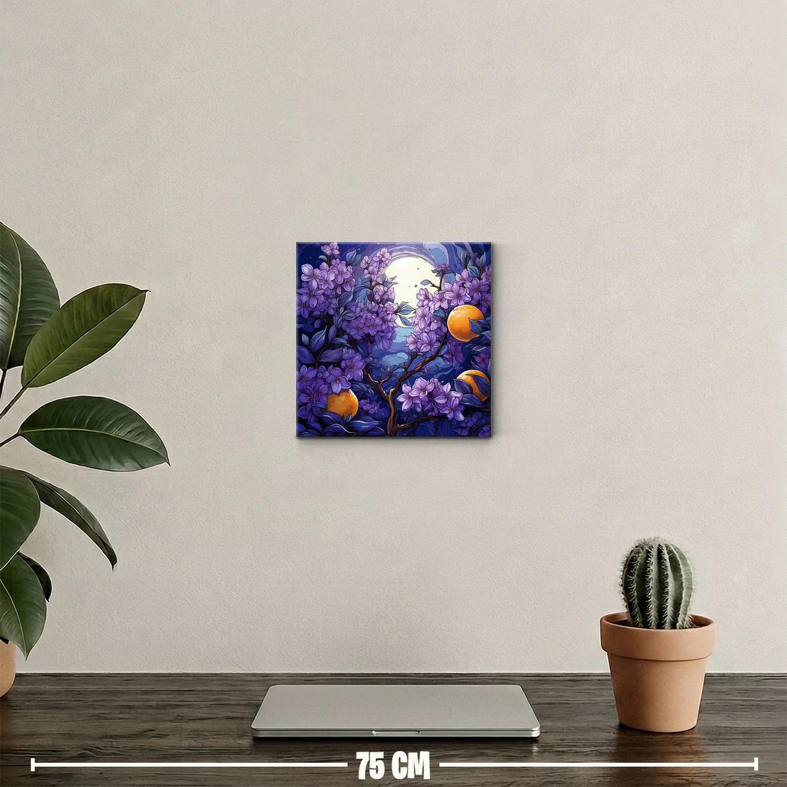 Flores violetas con luna llena y naranjas brillantes — miniatura 2