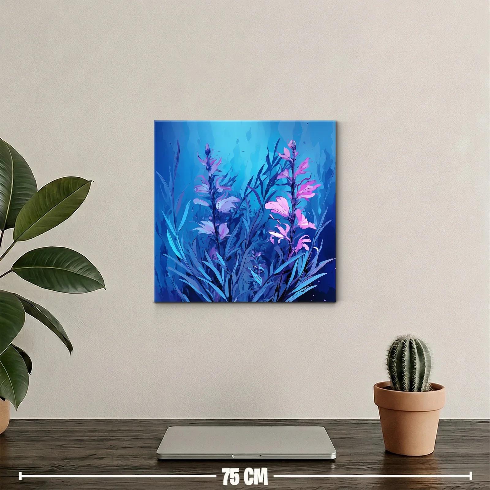 Cuadro floral con tonos azules y rosas vibrantes — miniatura 2