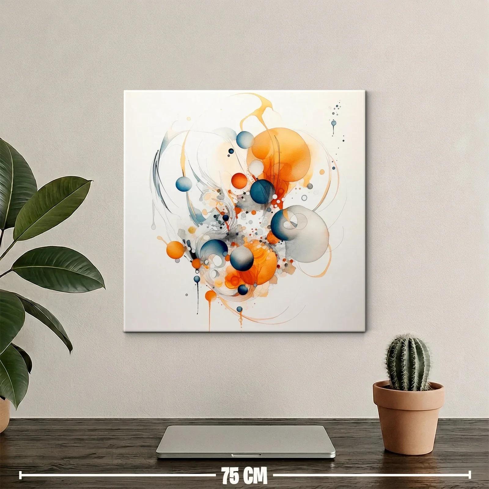 Cuadro abstracto con esferas en tonos cálidos y fríos — miniatura 2