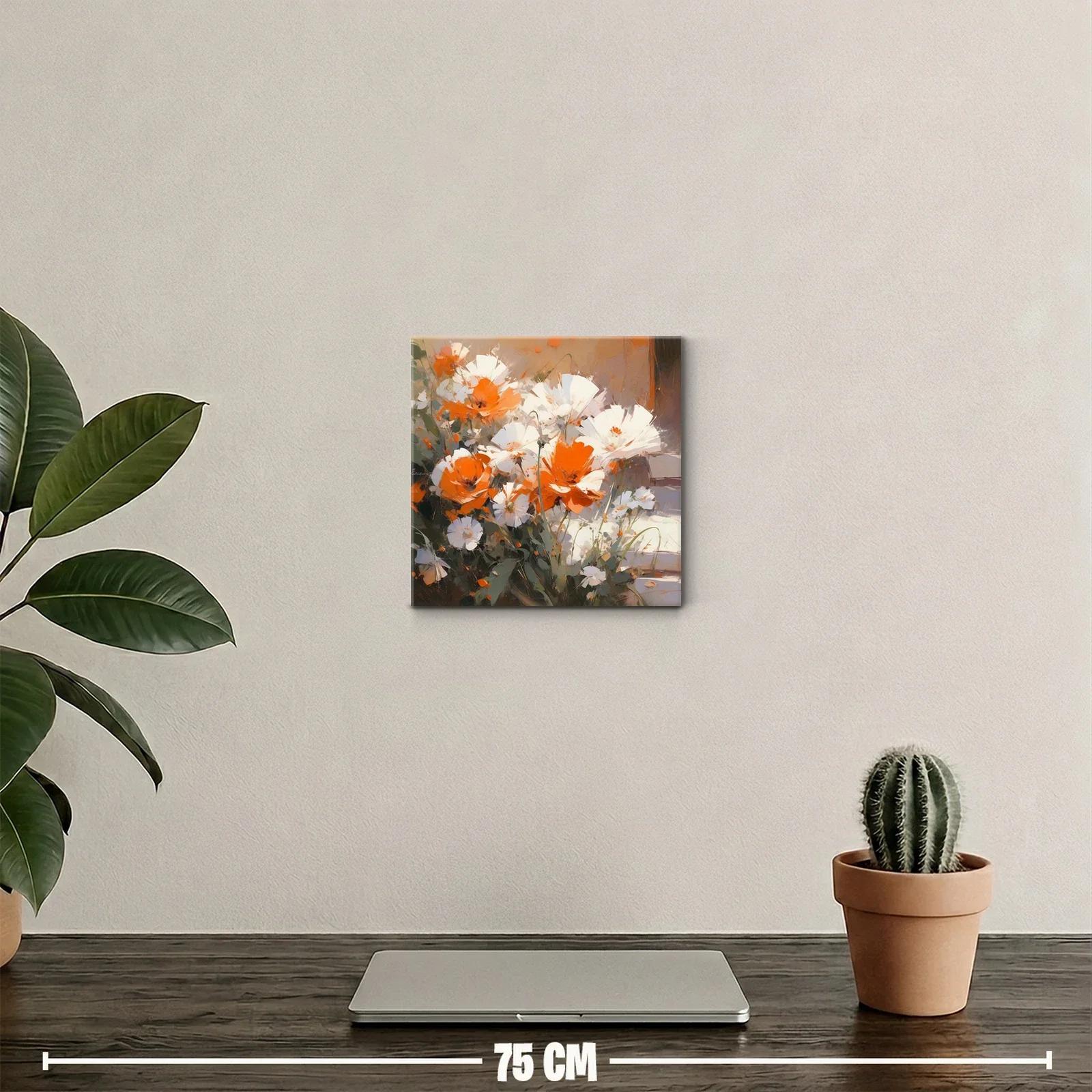 Cuadro de flores blancas y naranjas con estilo moderno — miniatura 2