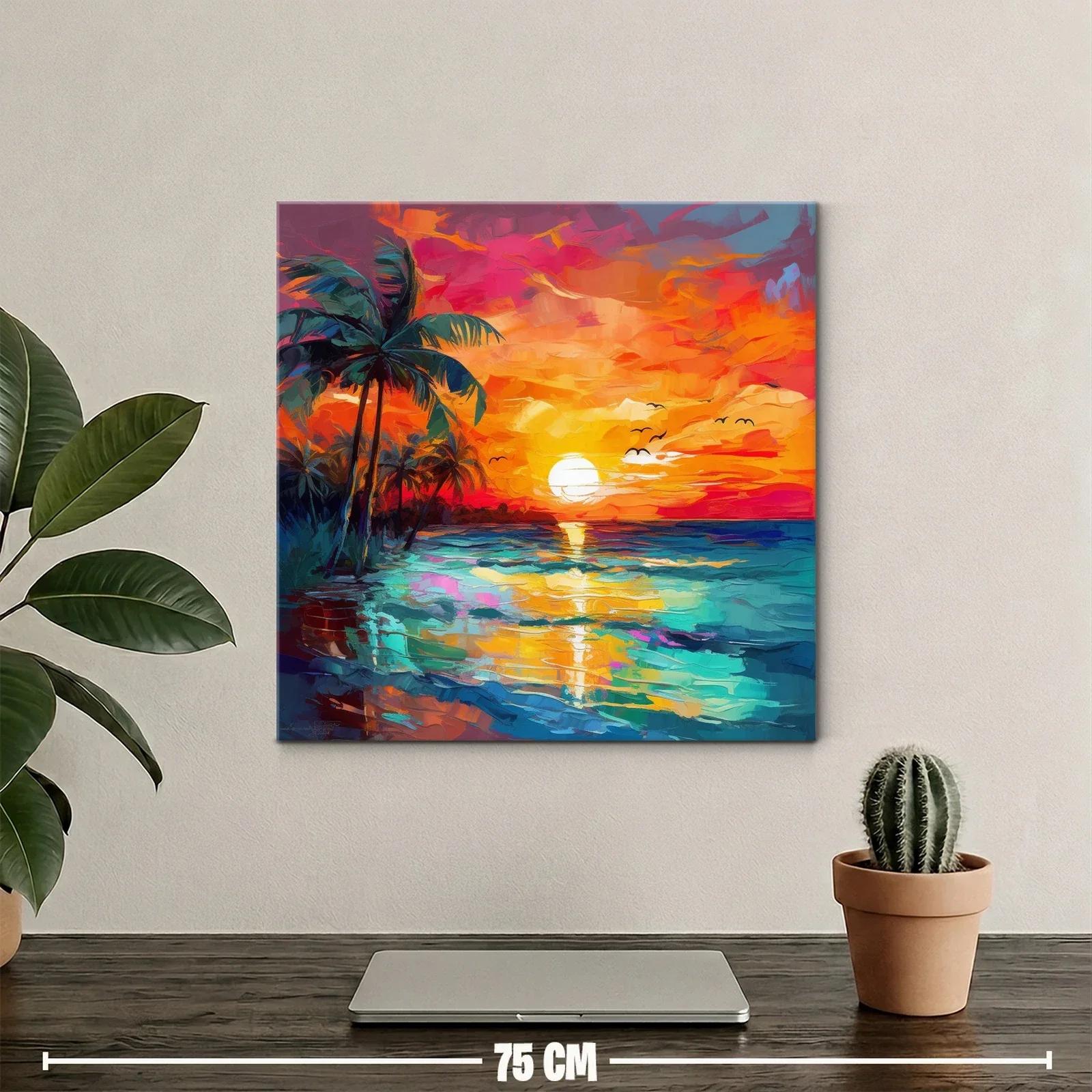 Atardecer vibrante con palmeras y reflejos en el mar — miniatura 2