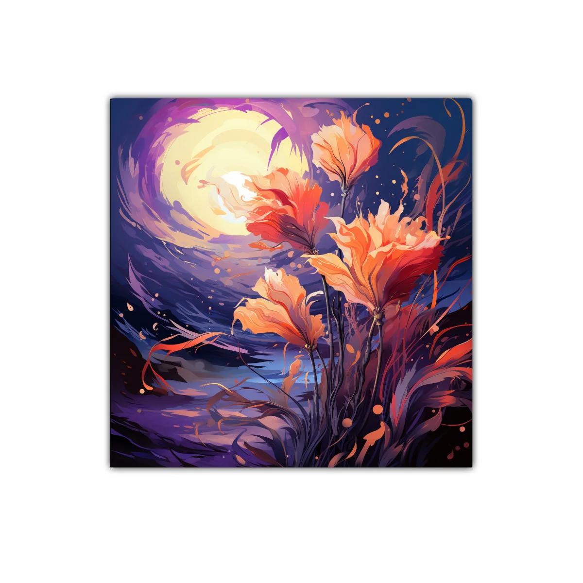 Flores vibrantes bajo un cielo nocturno iluminado — imagen principal