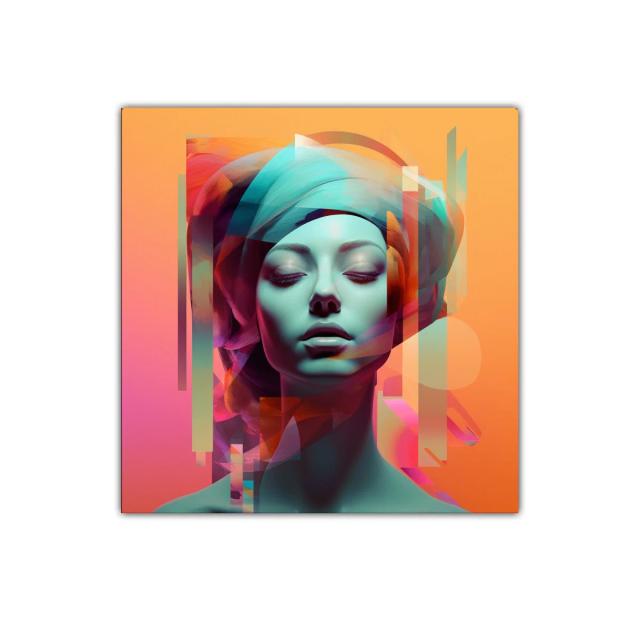 Retrato femenino con formas abstractas en tonos vibrantes
