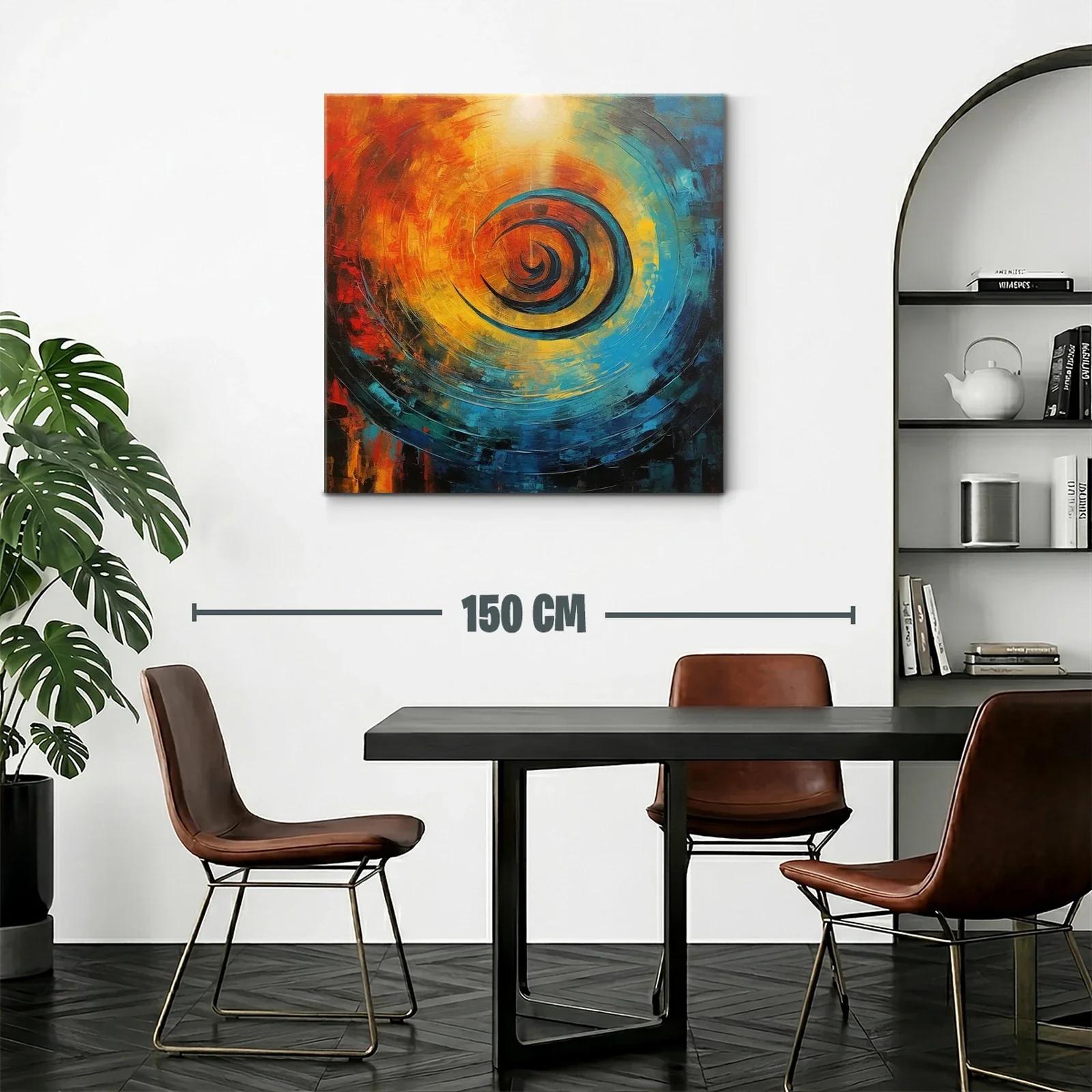 Cuadro abstracto espiral en tonos cálidos y fríos — miniatura 2