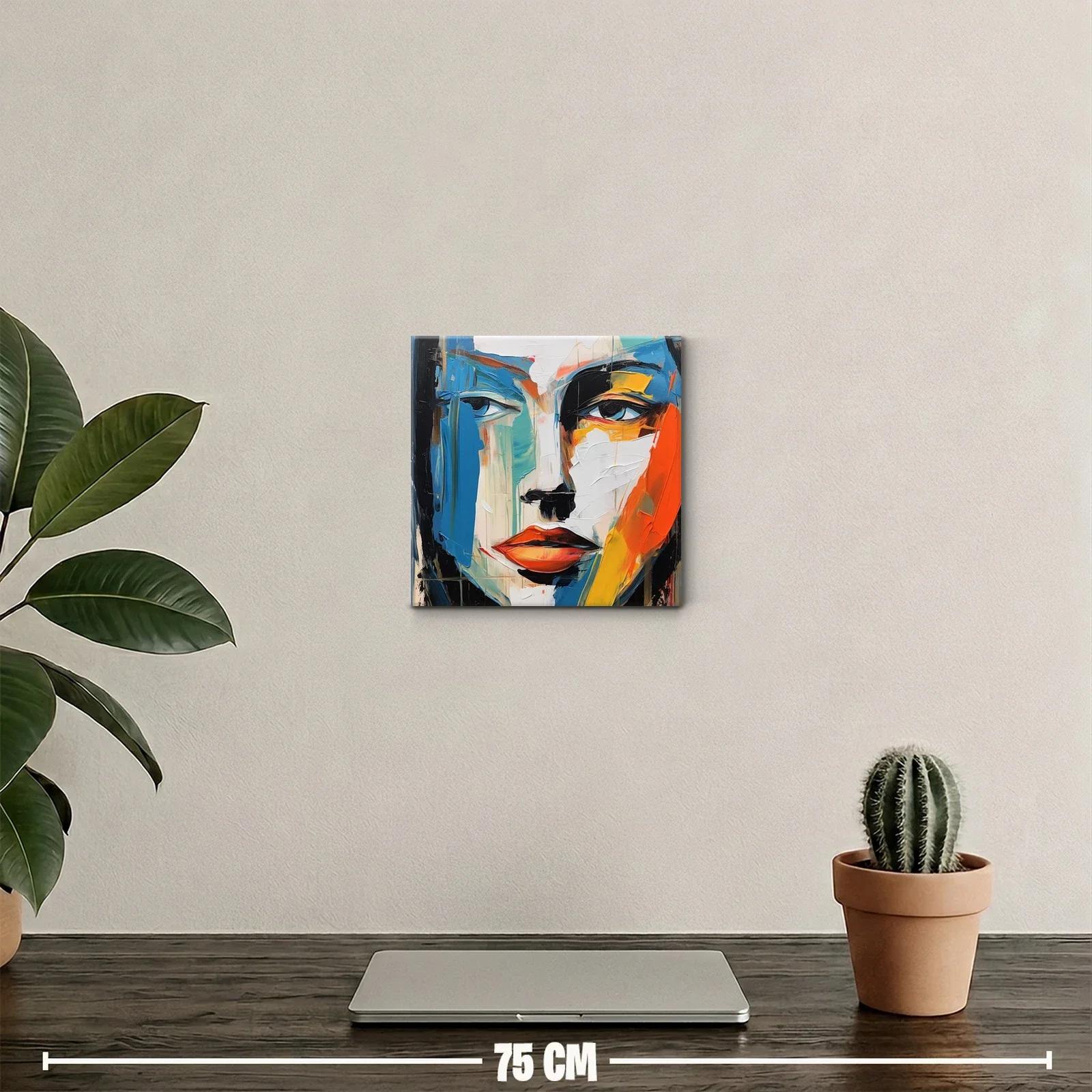 Cuadro abstracto con rostro expresivo en tonos vibrantes — miniatura 2