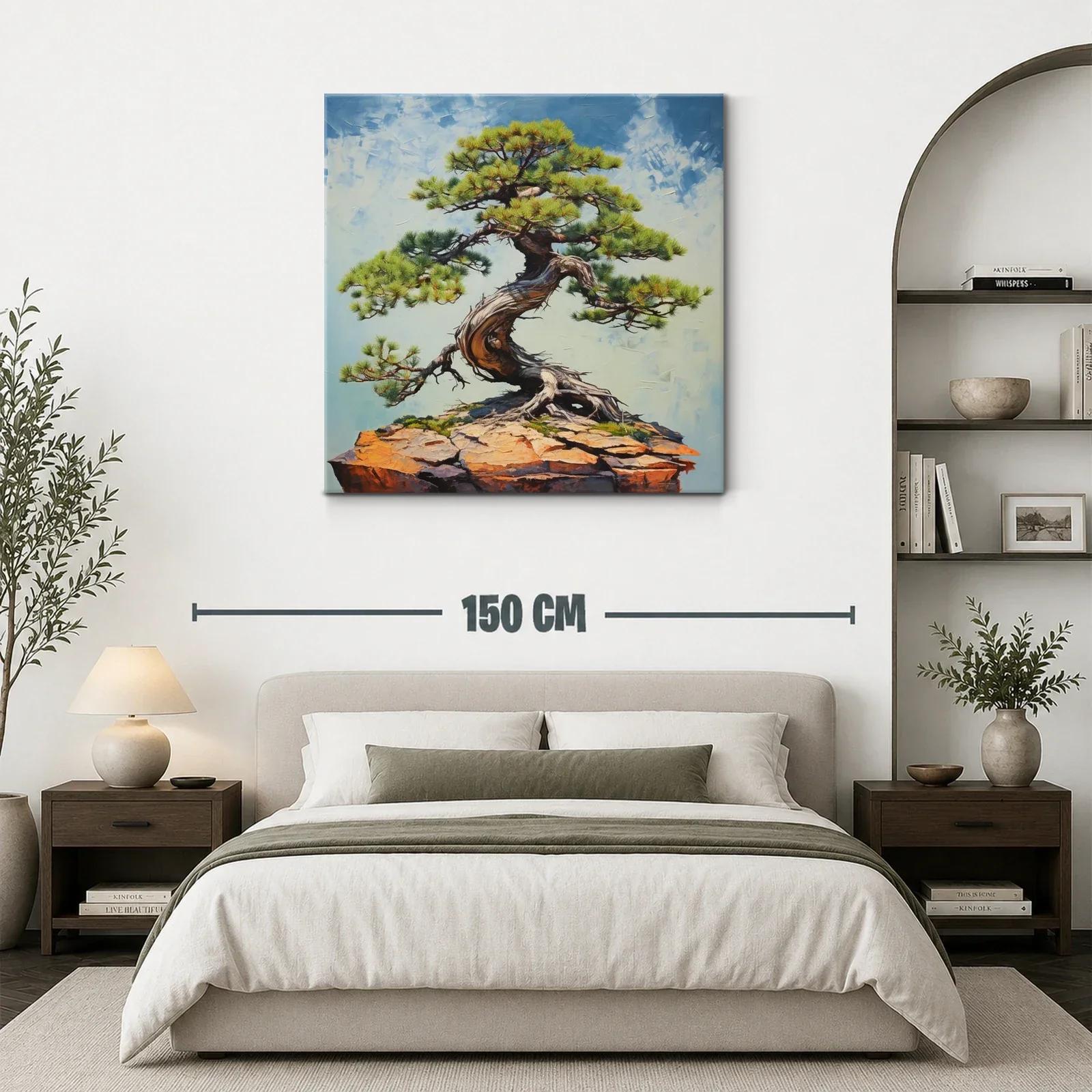 Cuadro con árbol bonsái en roca sobre fondo azul claro — miniatura 3
