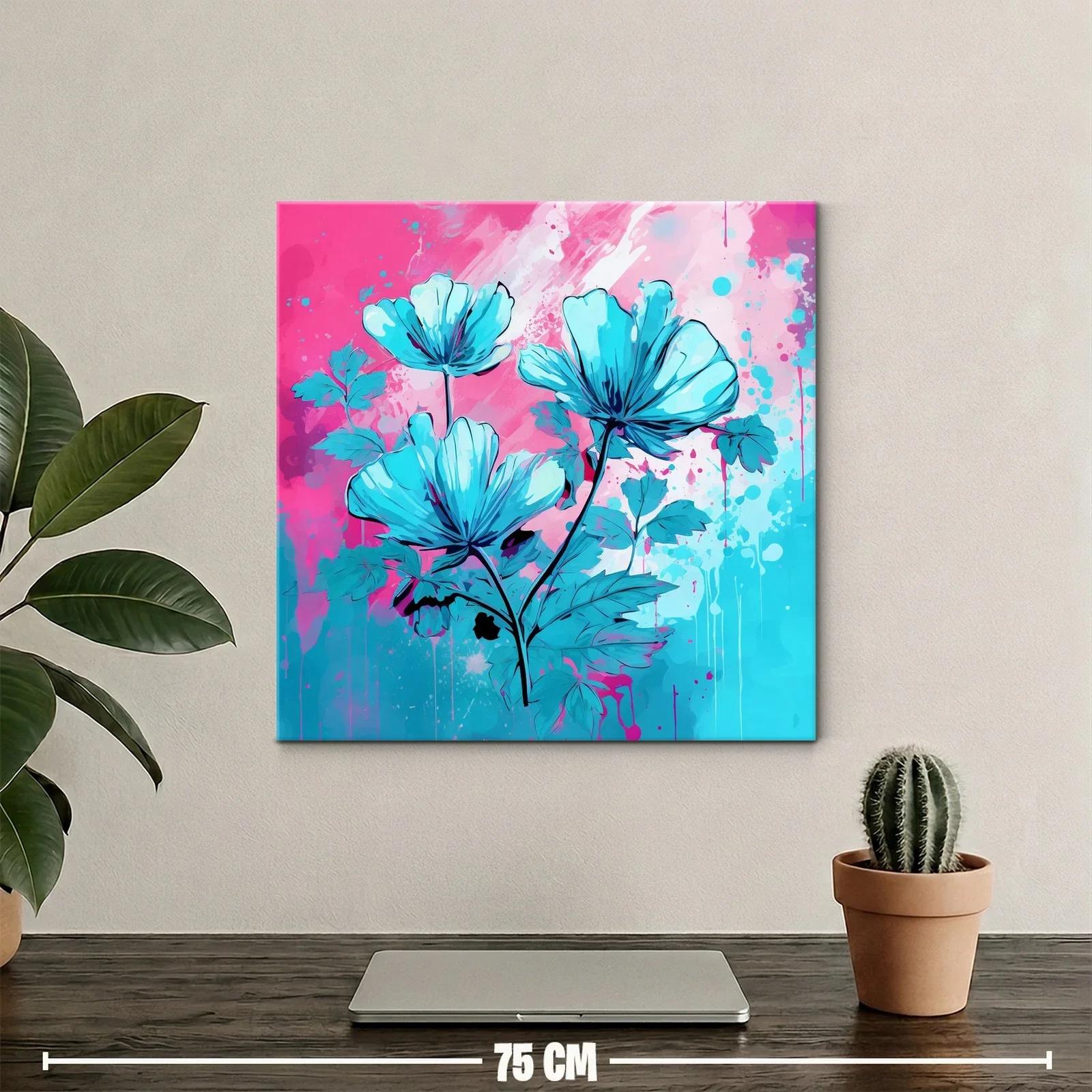 Flores azules vibrantes sobre fondo rosa y aqua — miniatura 2