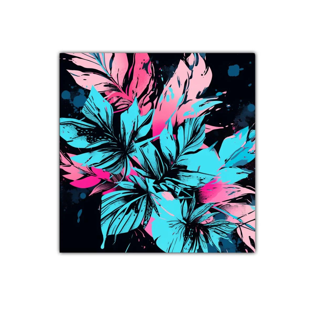 Cuadro decorativo con diseño floral en tonos neón vibrantes