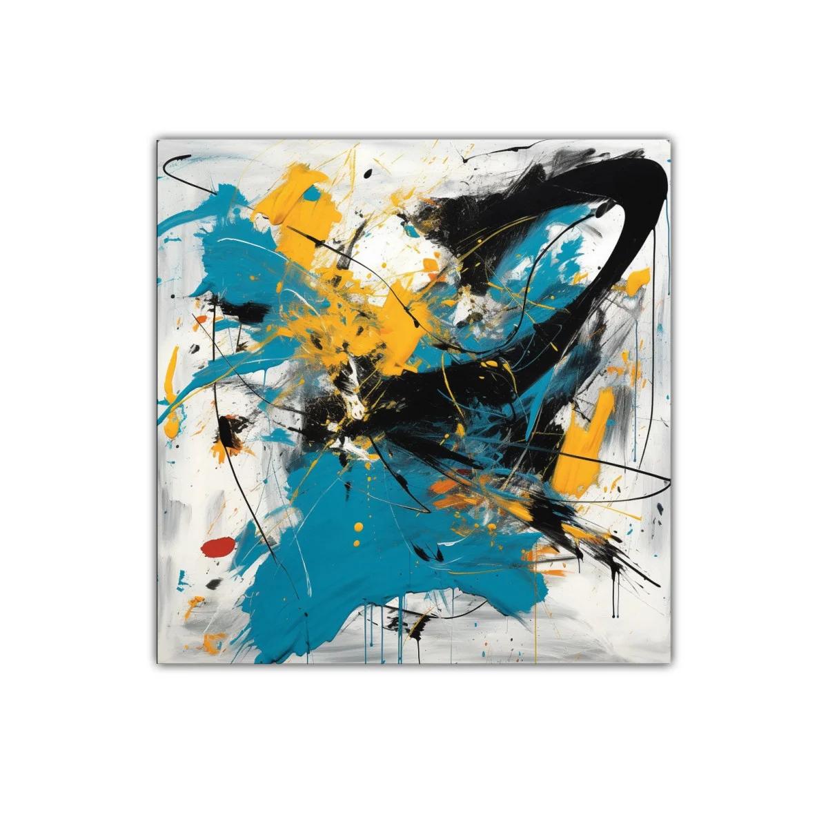 Cuadro abstracto con destellos en azul negro y amarillo — imagen principal