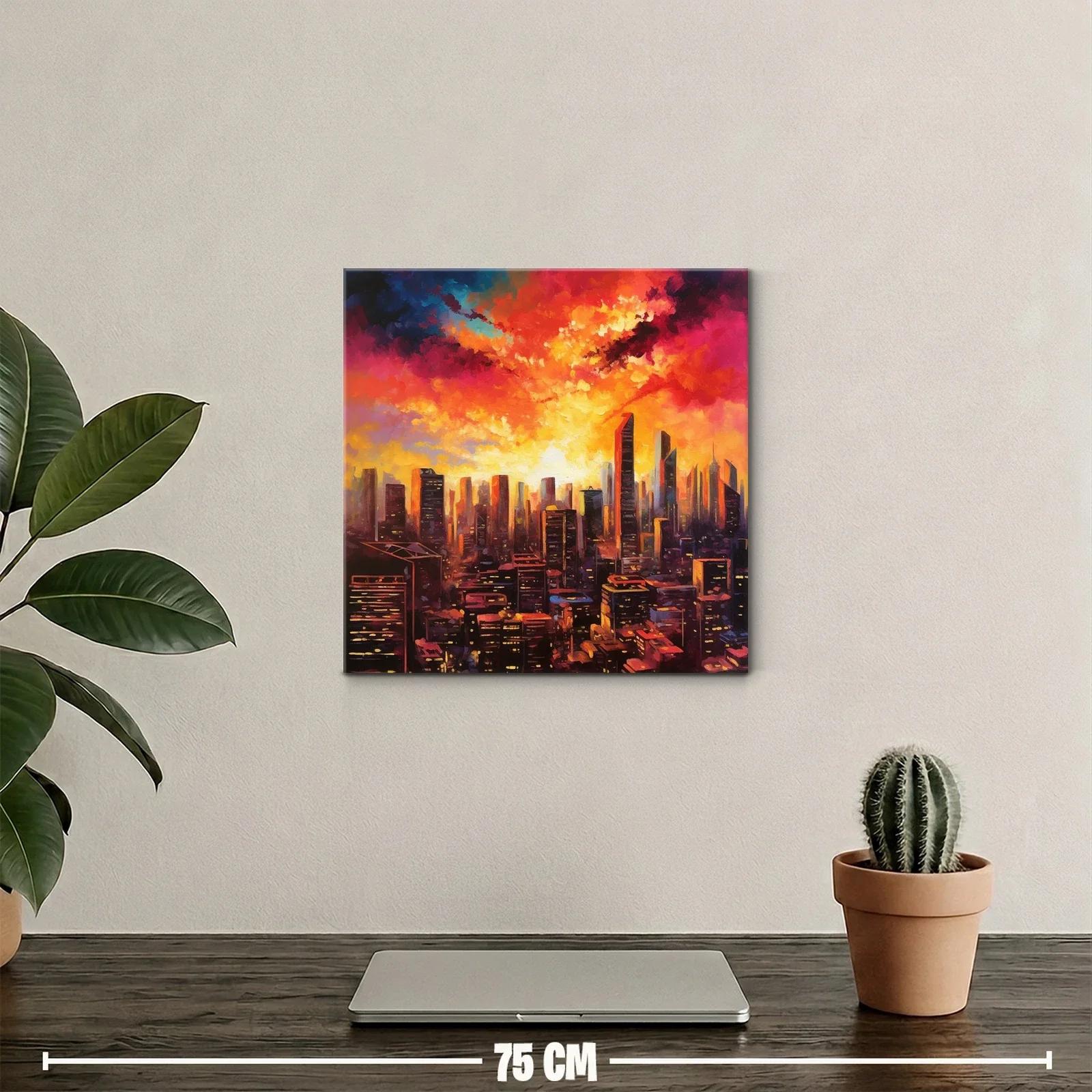 Atardecer urbano vibrante con rascacielos iluminados — miniatura 2