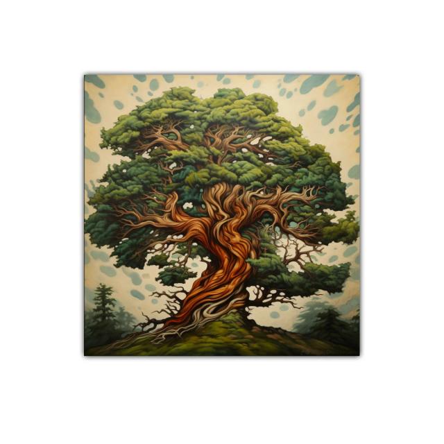 Árbol majestuoso con tronco en espiral y follaje verde intenso