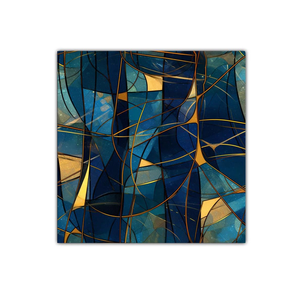 Composición abstracta con tonos azules y líneas doradas entrelazadas — imagen principal