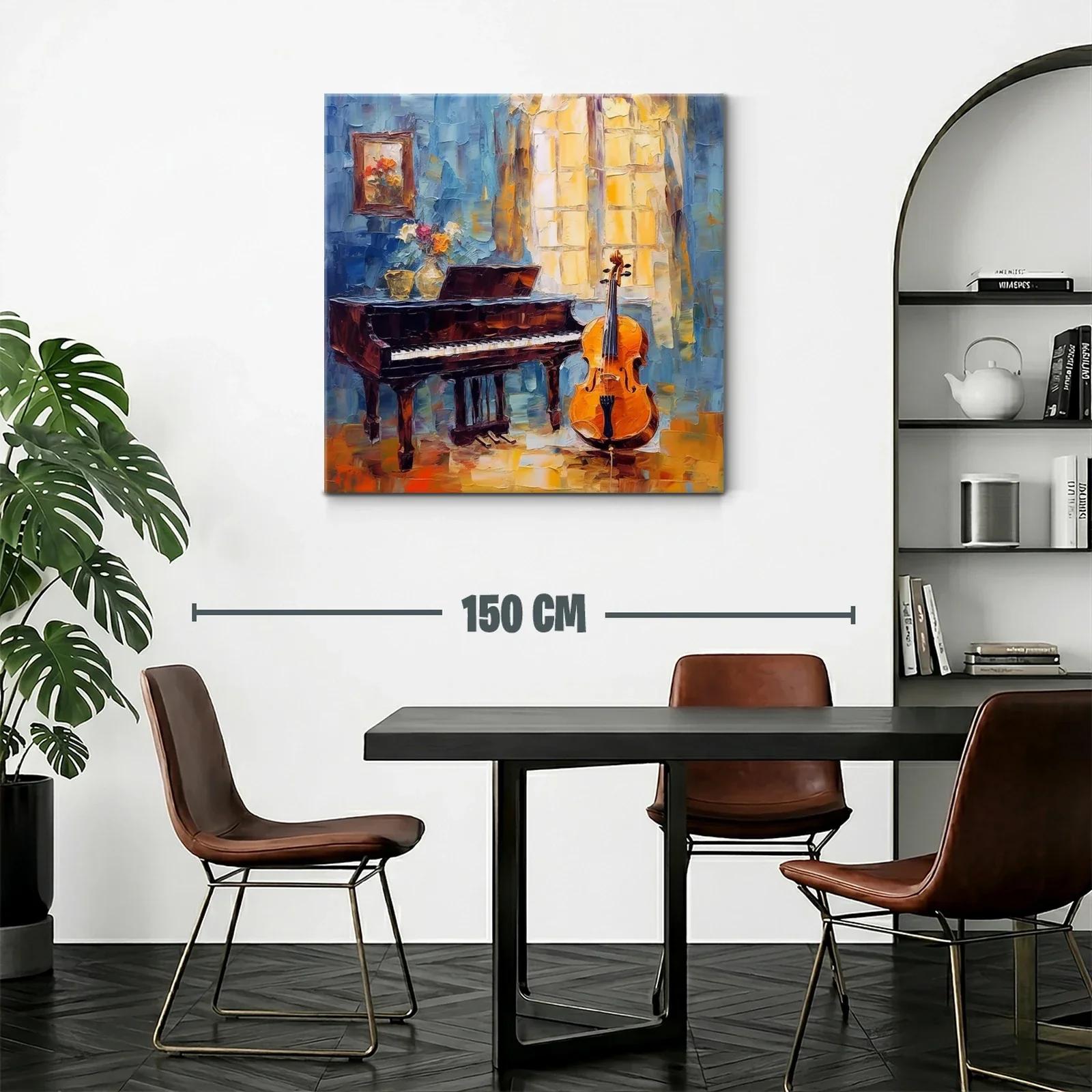 Ambiente musical con piano y violonchelo iluminado — miniatura 2