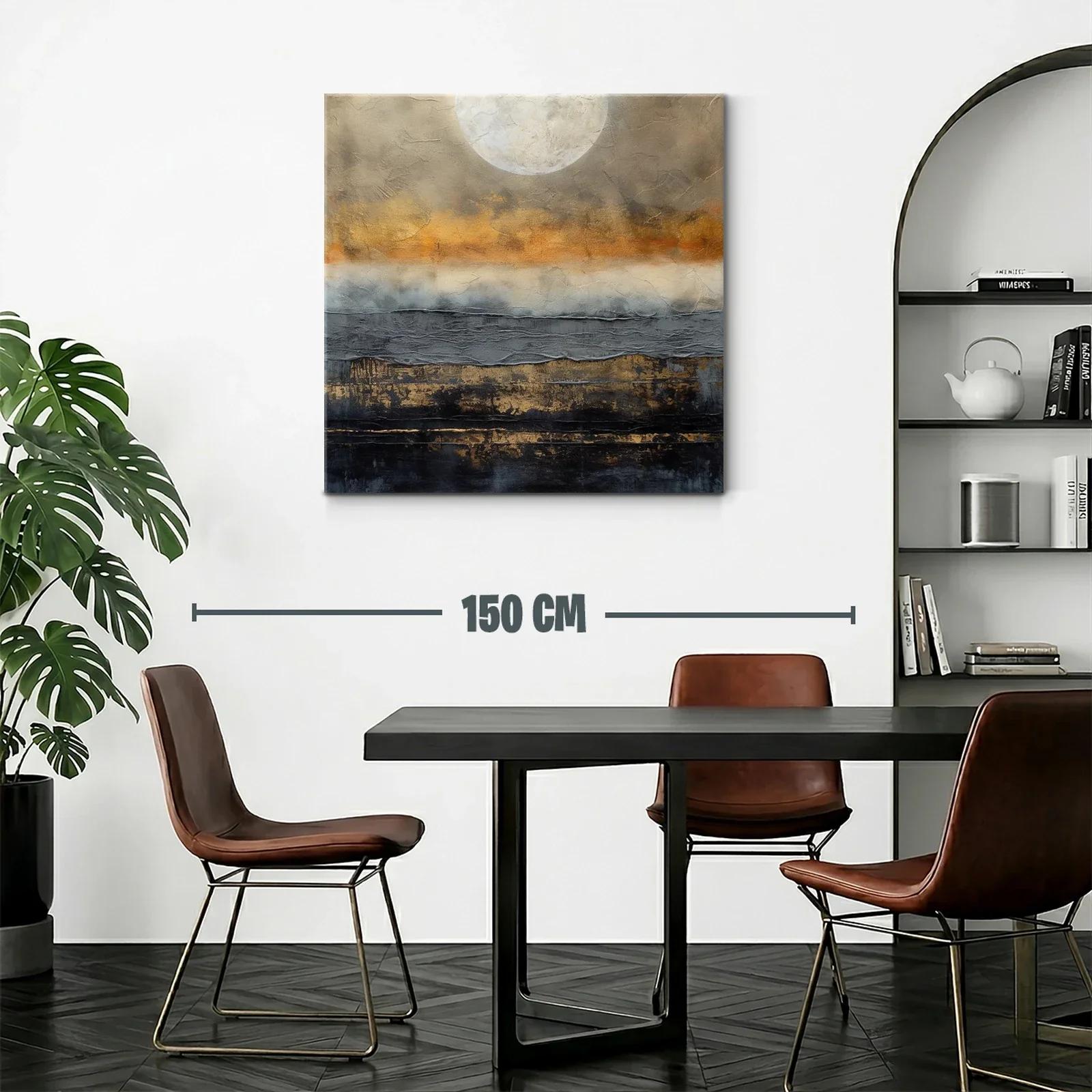 Cuadro abstracto con luna y tonos cálidos y oscuros — miniatura 2
