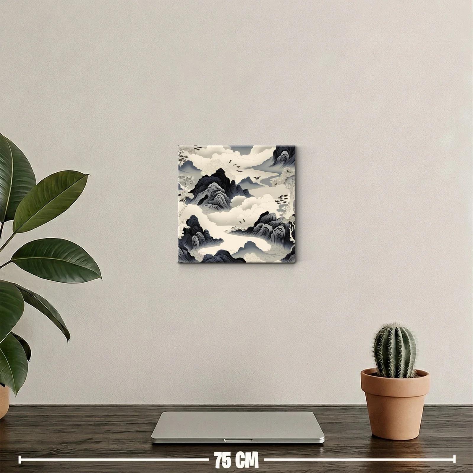 Paisaje onírico con montañas y aves en tonos neutros — miniatura 2