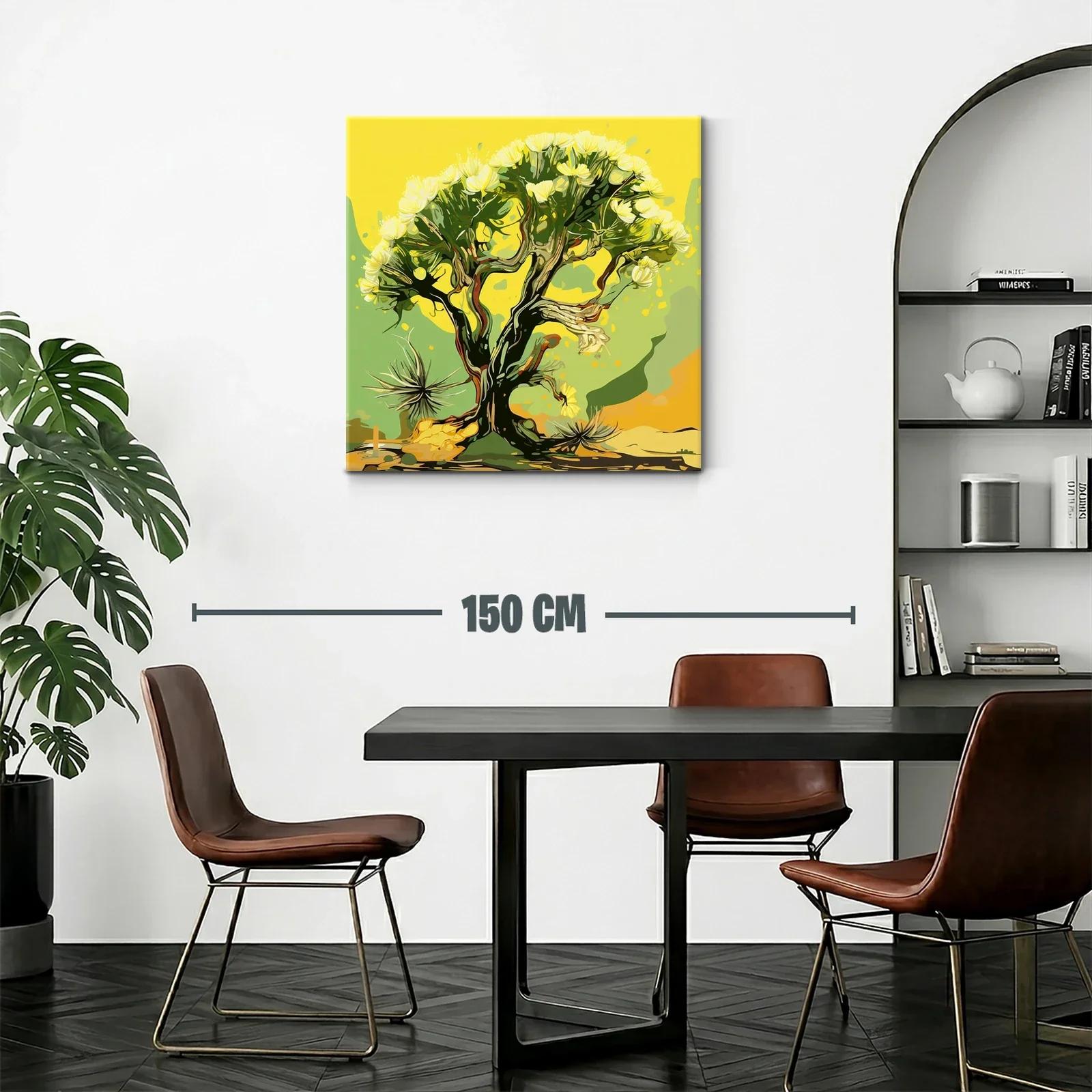 Árbol con Flores Amarillas en Fondo Abstracto Verde — miniatura 2