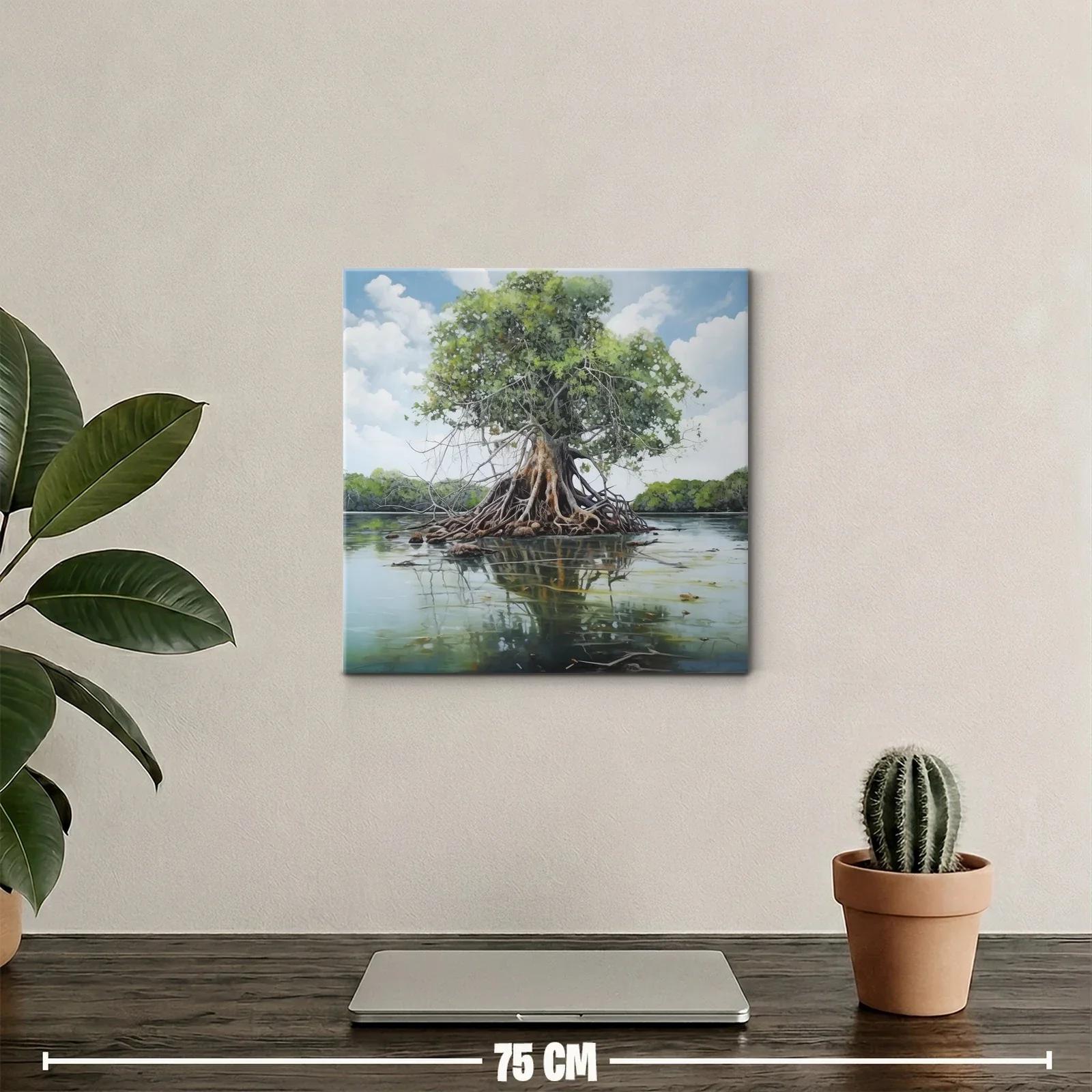 Árbol solitario con raíces expuestas en aguas tranquilas — miniatura 2