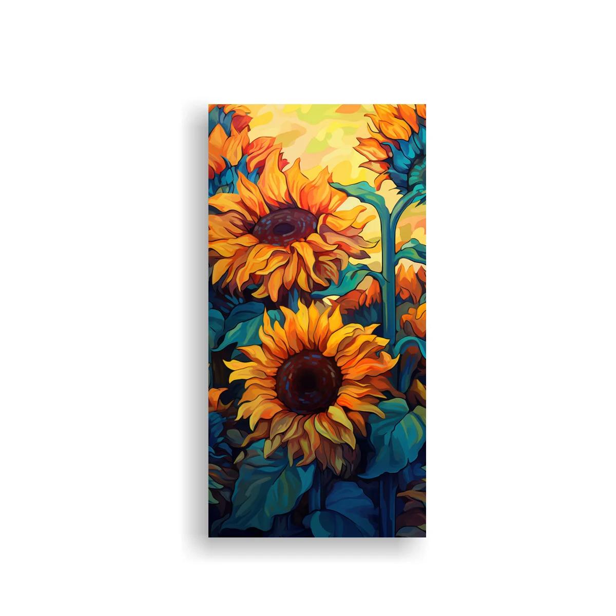 Cuadro dos girasoles grandes con contraste azul verdoso — imagen principal