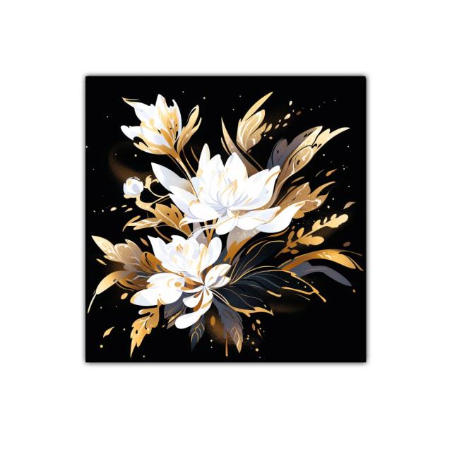 Elegancia floral en tonos dorados y blancos sobre fondo negro