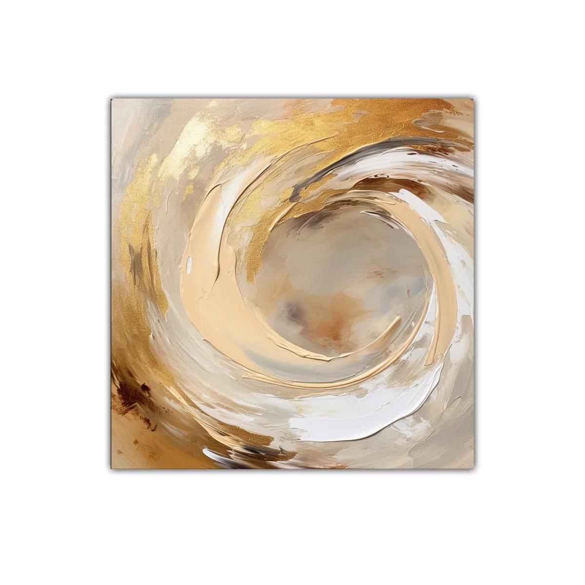 Cuadro decorativo con espiral en tonos beige y dorados