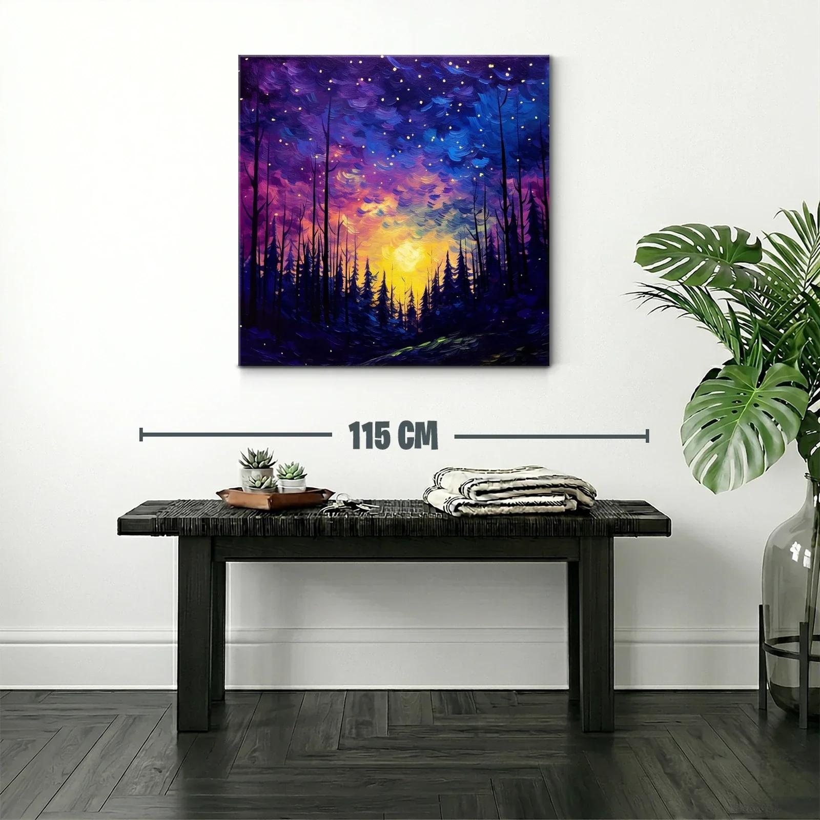 Paisaje nocturno estrellado con bosque encantado — miniatura 2