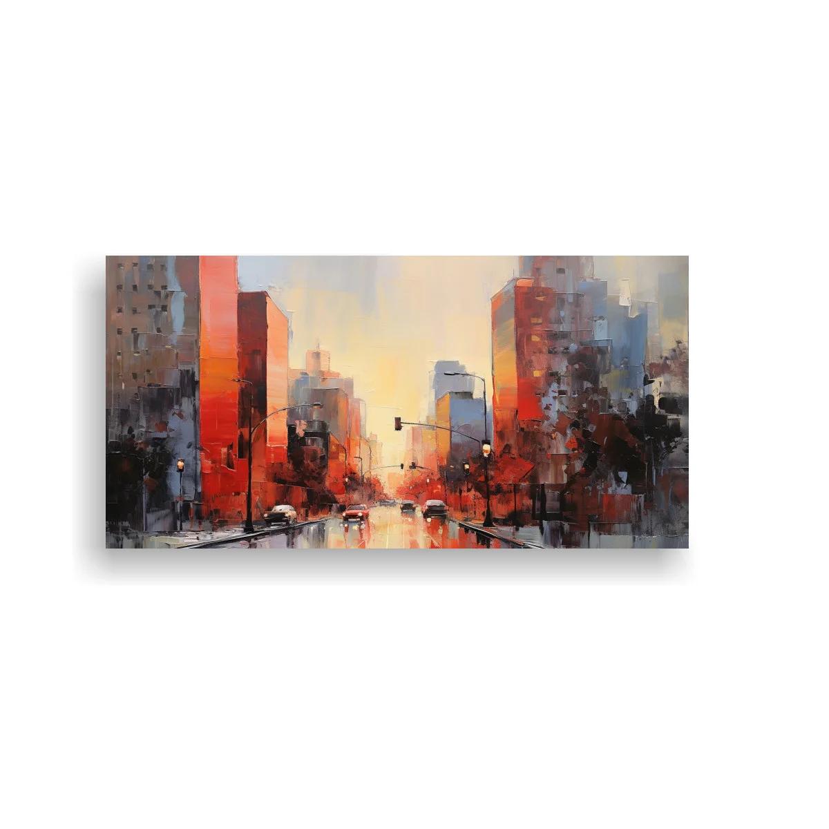 Cuadro avenida urbana con rascacielos y reflejos