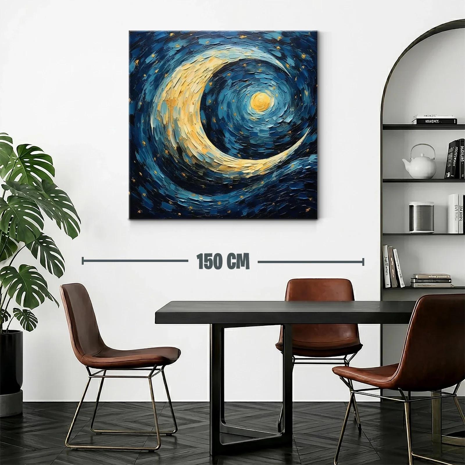 Luna dorada con cielo estrellado en remolino azul — miniatura 2